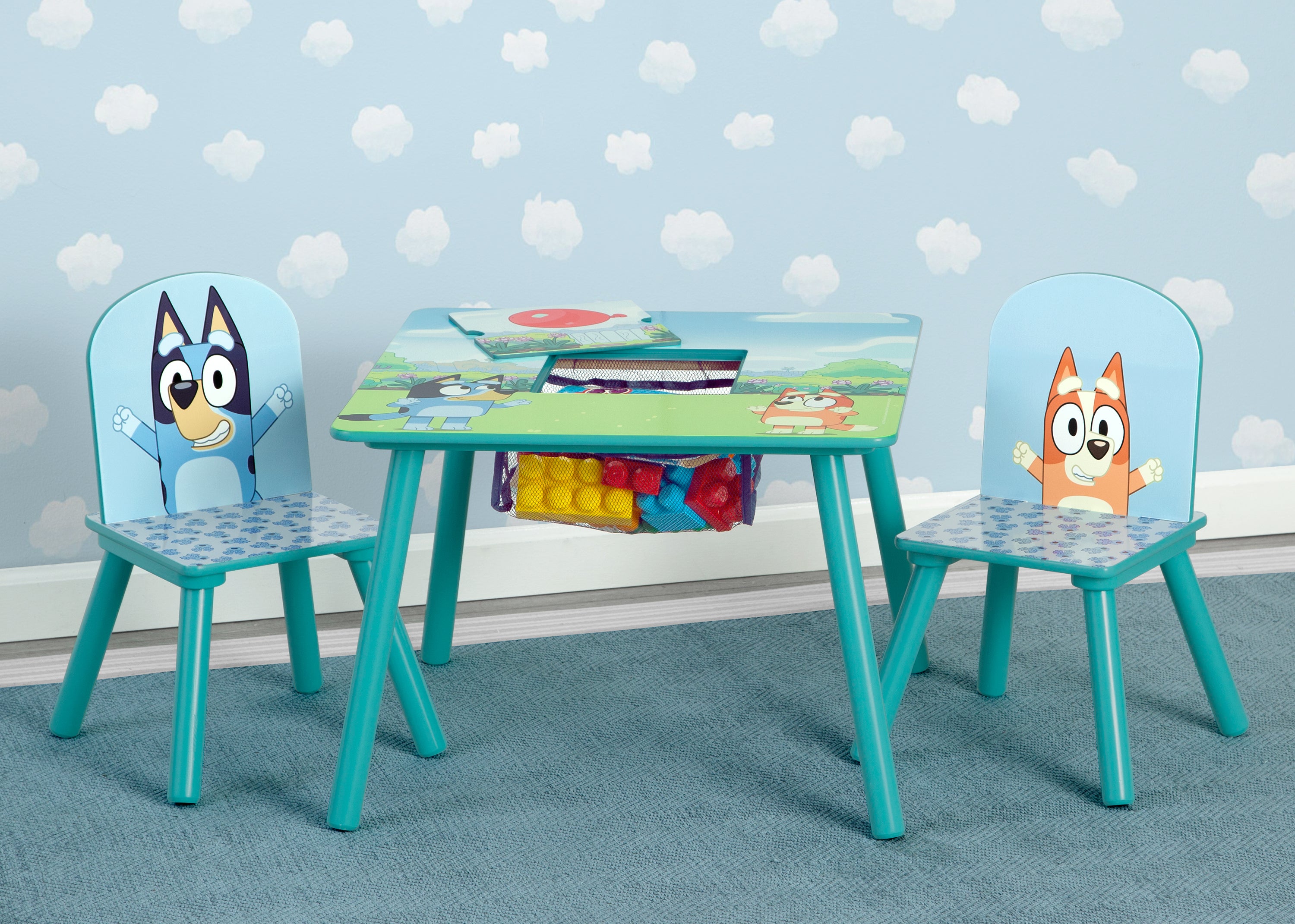 Bluey Kids Table and Chair Set with Storage - 2 Chairs Included - Durable Children's Play Furniture for Arts, Crafts & Snack Time - Perfect for Playrooms, Daycares & Preschools