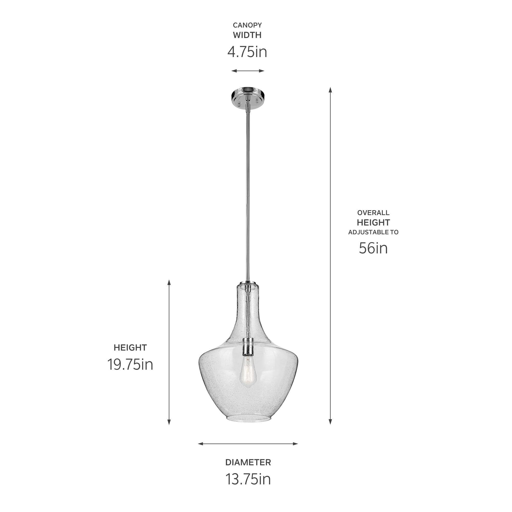 KICHLER Everly 19.75 Inch Modern 1-Light Bell Pendant Light Fixture with Clear Glass Shade and Chrome Finish - Perfect for Kitchen Island, Dining Room or Entryway Lighting