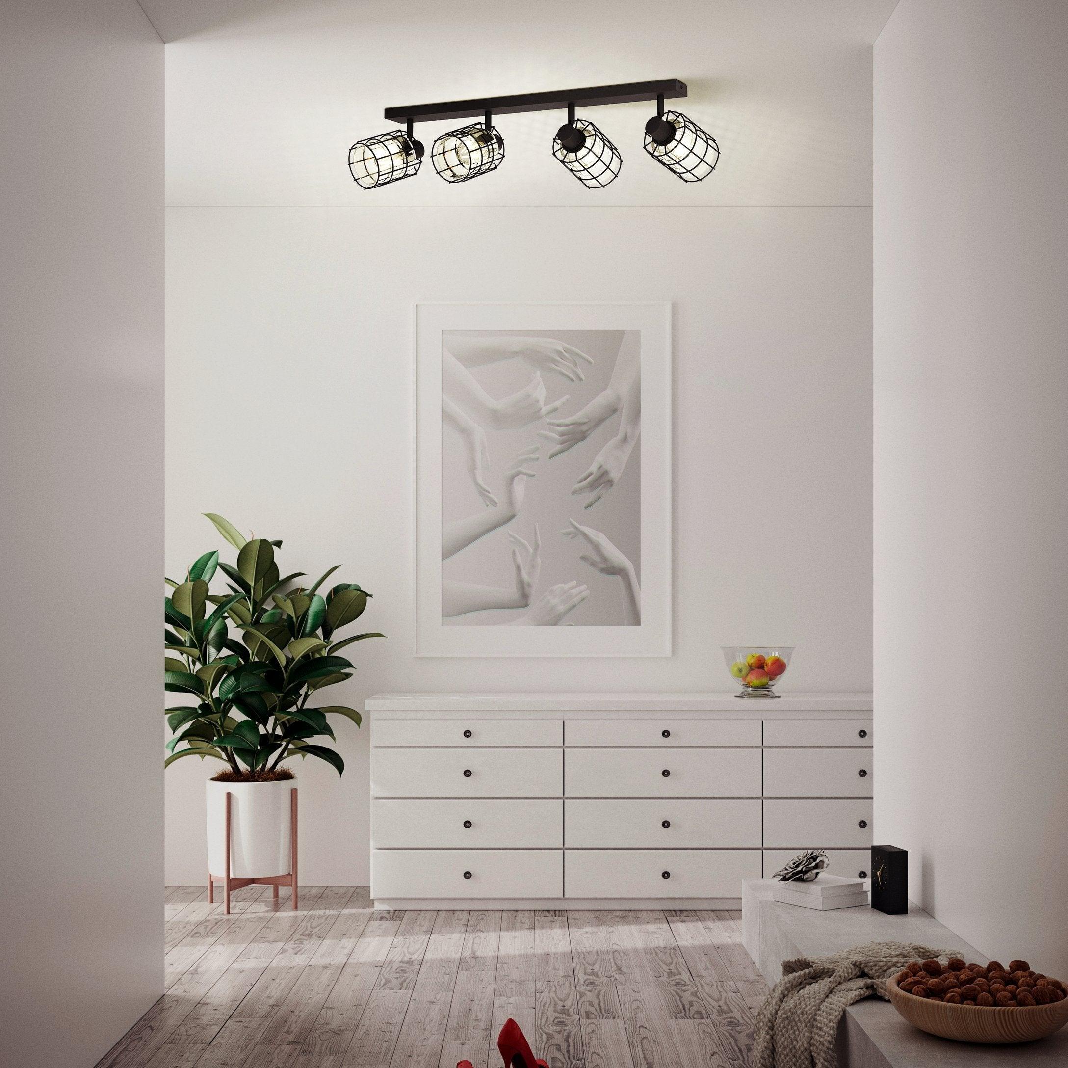 Eglo Consaca 4-Light Black Wire & Smoked Glass Bar Spotlight - Modern Ceiling Lighting for Kitchen, Dining Room, and Living Room