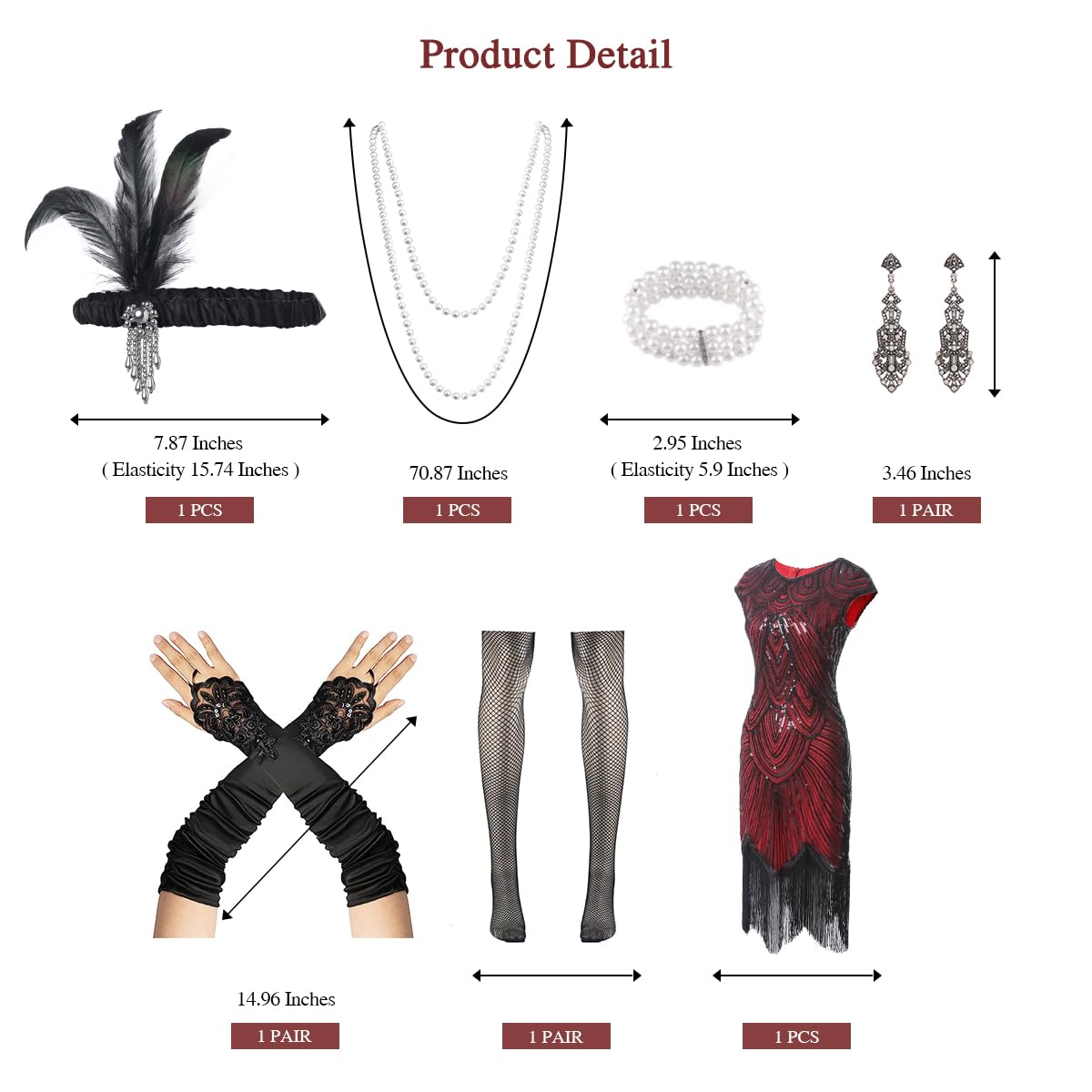1920s Flapper Dress for Women - Vintage Sequin Lace Fringed Cocktail Dress with 20s Accessories Set | Great Gatsby Party, Roaring 20s Costume, Halloween & Themed Events
