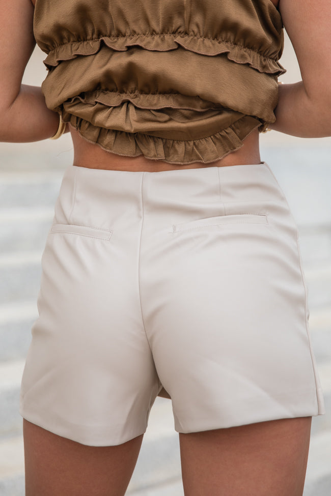 Stylish Around It All Cream Faux Leather Wrap Skort - Women's High Waist Stretchy Skirt Shorts Combo for Work & Casual Wear | Final Sale