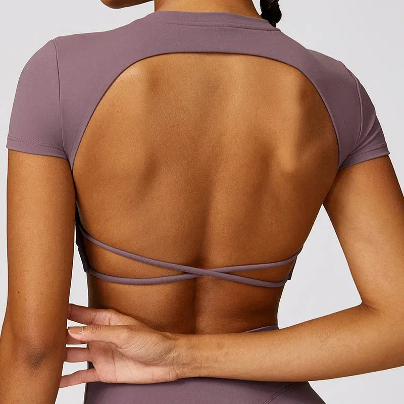 Women's Backless Sports Short Shirts - Sexy Crop Top for Gym, Fitness & Yoga - Quick Drying Breathable Workout Sportswear - Perfect for Running, Pilates & Summer Outdoor Activities