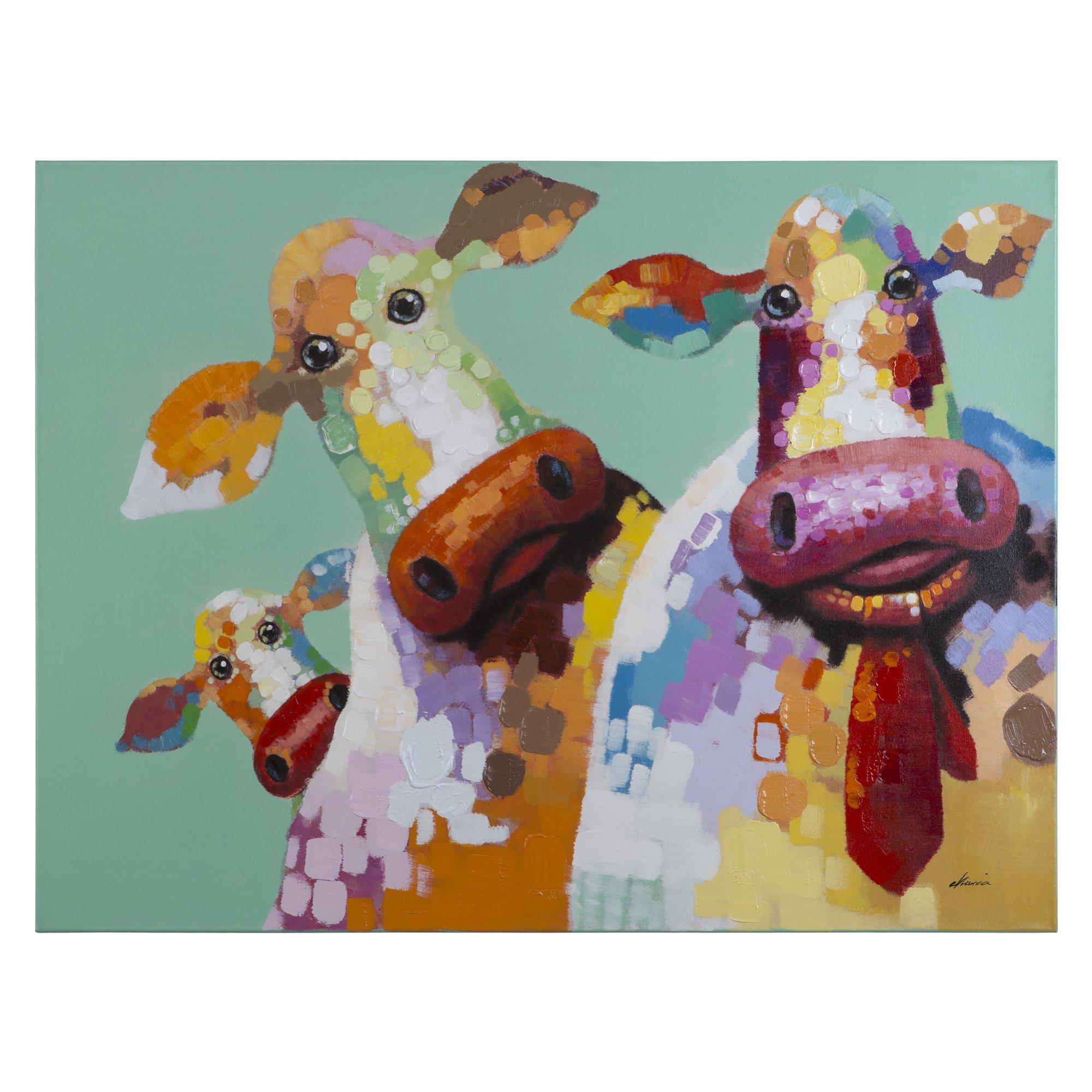 Yosemite Home Decor Curious Cows Wall Art - Colorful Farmhouse Animal Painting for Living Room, Bedroom & Kitchen Decor