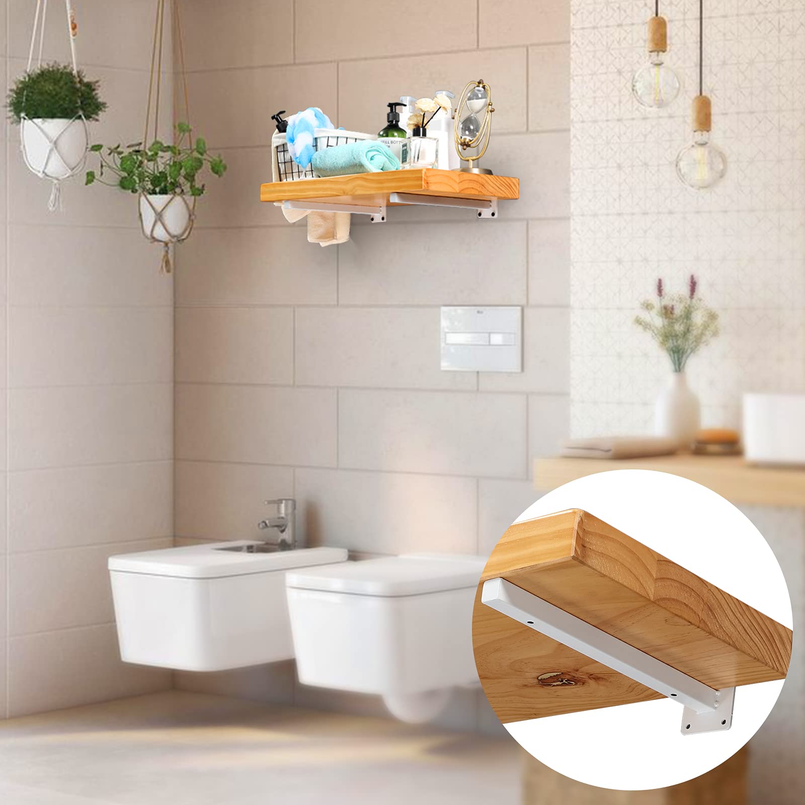 Heavy Duty 8 Inch White Metal Shelf Brackets - Wall Mounted Floating Shelves Support, Industrial Iron Brackets for Home & Office Storage (Set of 4) | Perfect for Kitchen, Bathroom, Garage & Bookshelf Organization