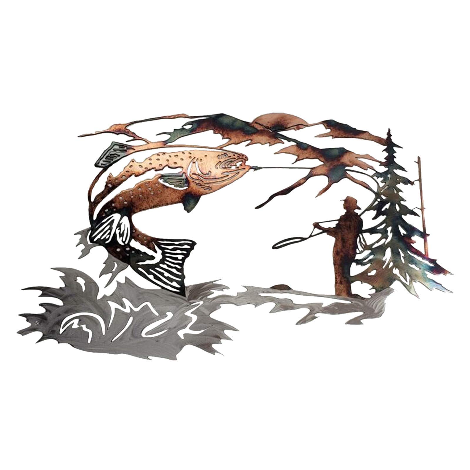 Handcrafted Mallard Duck Hunting & Trout Fishing Metal Wall Art - Nature Inspired Animal Shape Wall Decor for Living Room, Cabin & Office - Perfect Rustic Home Decoration for Hunters & Anglers