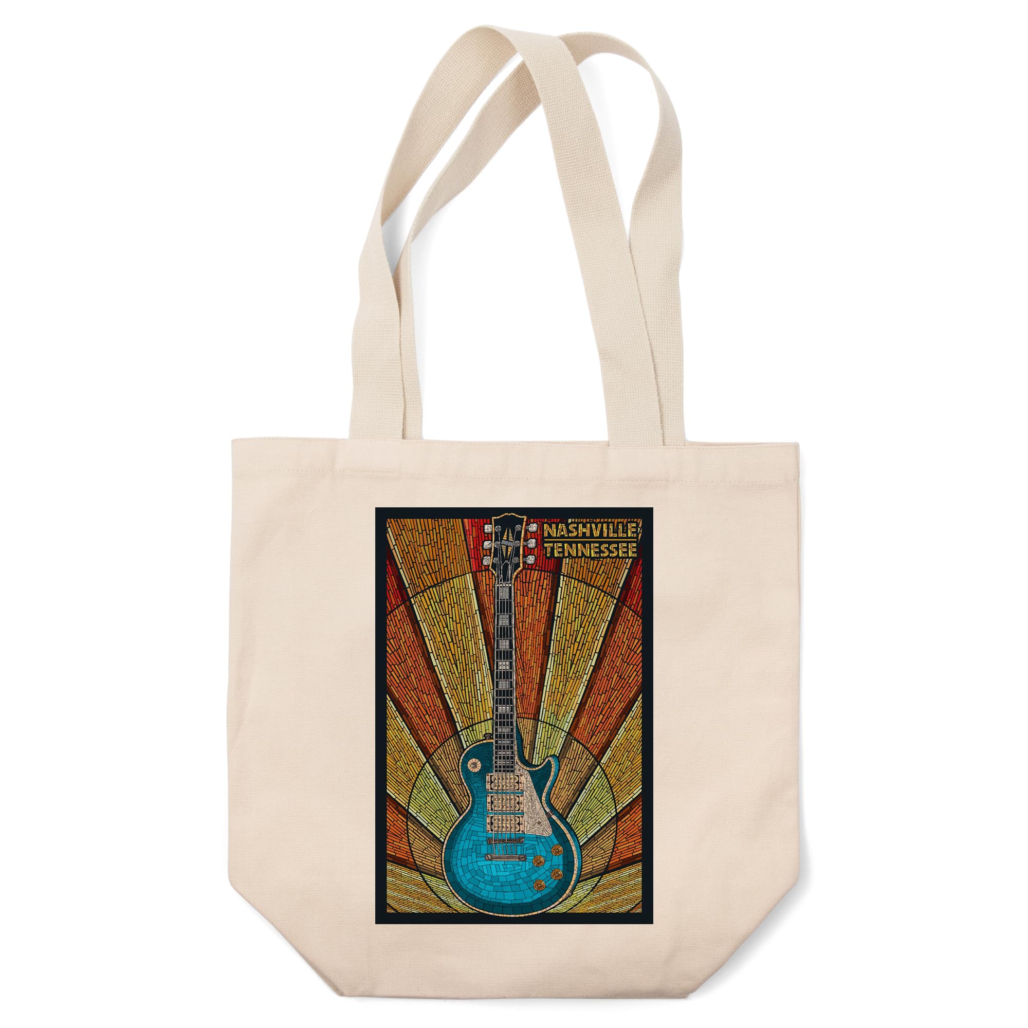 Nashville Tennessee Guitar Mosaic Tote Bag - 100% Cotton Canvas Reusable Shopping Bag - Perfect for Groceries, Beach Trips & Music Festival Essentials