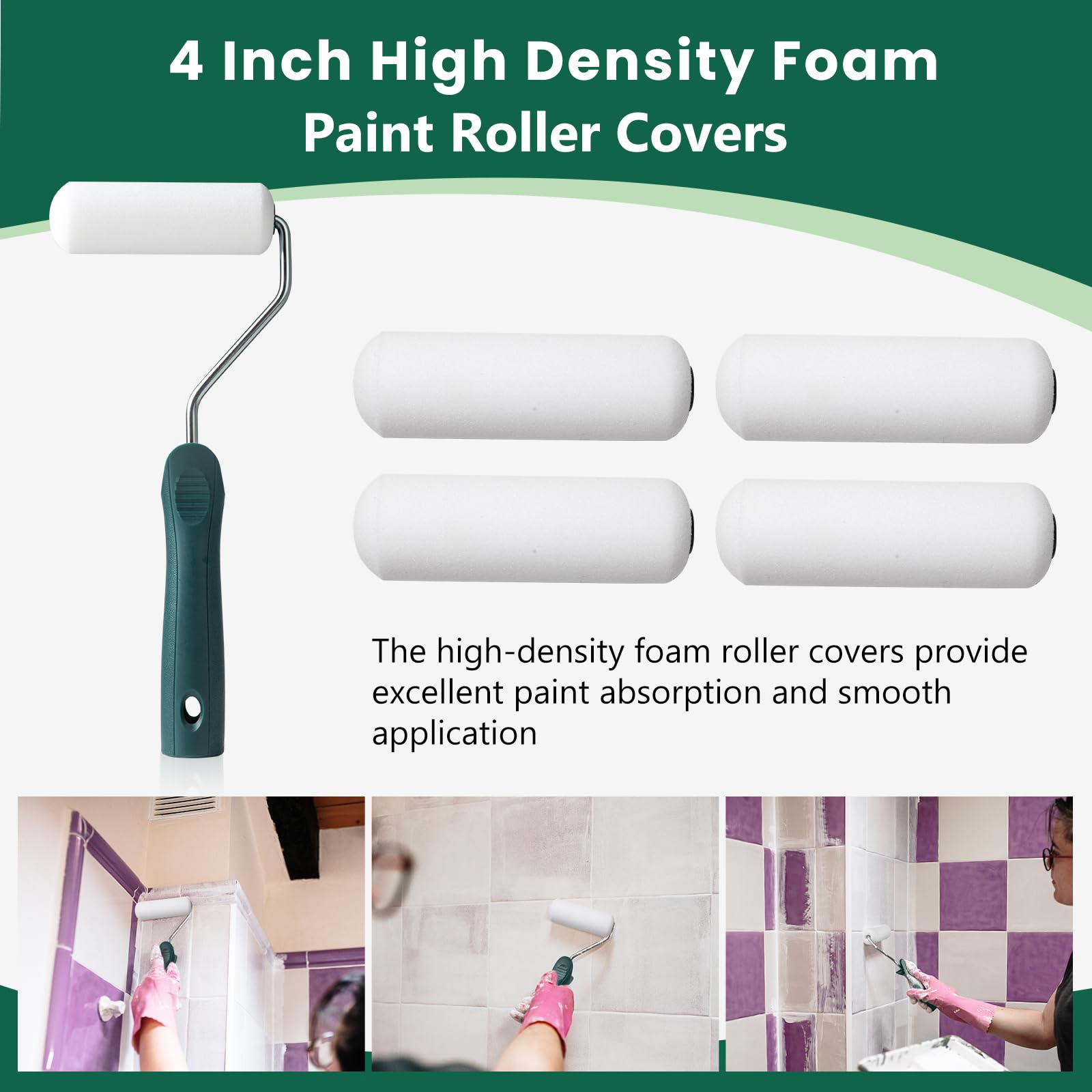 16 Pcs 4 Inch Small Paint Roller Kit - High-Density Foam Roller, Microfiber Rollers, Tray, Liner & Frame - Perfect for DIY Home Painting Projects, Wall Touch-Ups & Craft Painting