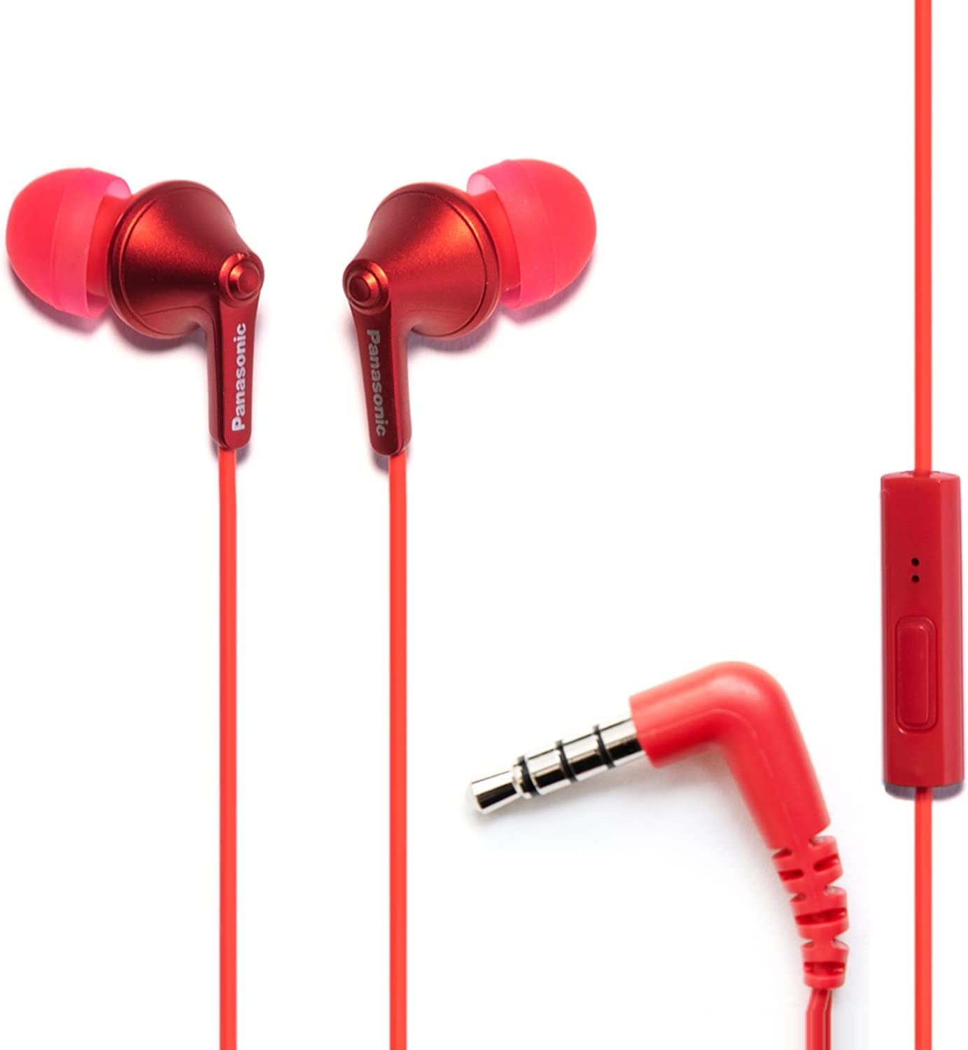 Panasonic RPTCM125PPR ErgoFit In-Ear Earbuds with Microphone & Remote - Metal Red | Noise Isolating Headphones for Gym, Running, Travel & Daily Use