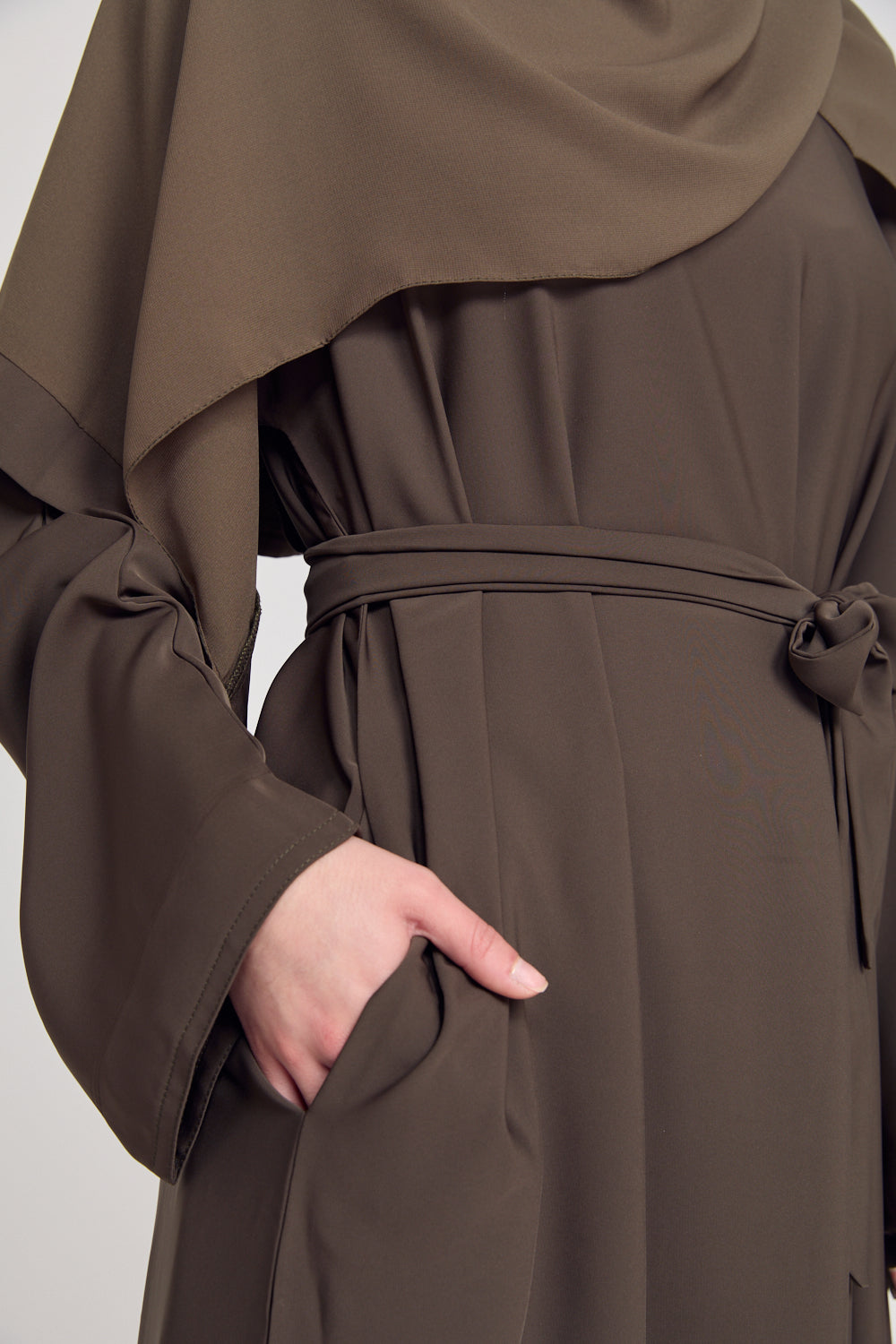 Premium Plain Closed Abaya with Pockets - Olive Brown | Modest Muslim Dress for Women | Perfect for Prayer, Daily Wear & Special Occasions