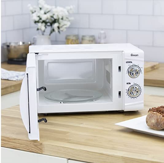 Swan SM3090LN 20L Microwave Oven with Glass Turntable - 800W, 6 Power Levels & 30-Minute Timer - Perfect for Small Kitchens, Dorms & Office Break Rooms (White)