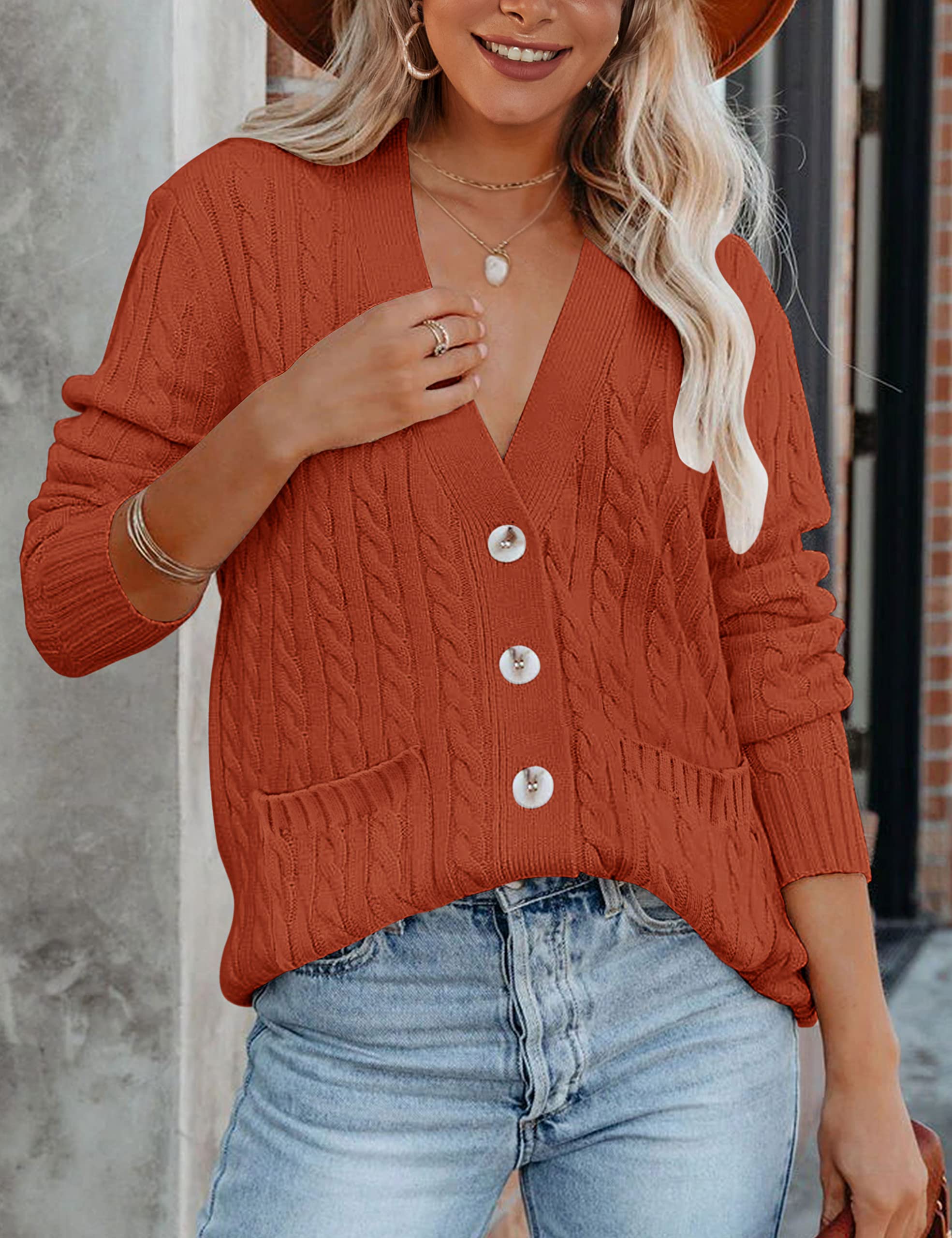 MEROKEETY Women's 2025 Long Sleeve Cable Knit Button Cardigan Sweater - Soft Open Front Coat with Pockets for Fall & Winter | Perfect for Office, Casual Outfits and Date Nights