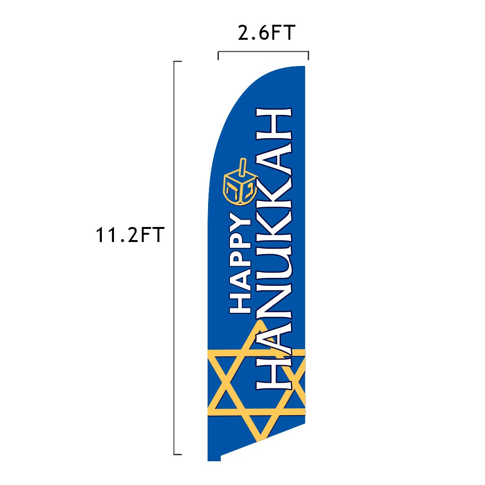 Happy Hanukkah Feather Flag Kit - 13.5ft Decorative Flag with Pole Set, Cross Base & Weight Bag - Perfect for Storefronts, Businesses & Holiday Sales - Made in USA - Ideal for Hanukkah Decorations, Jewish Celebrations & Retail Promotions