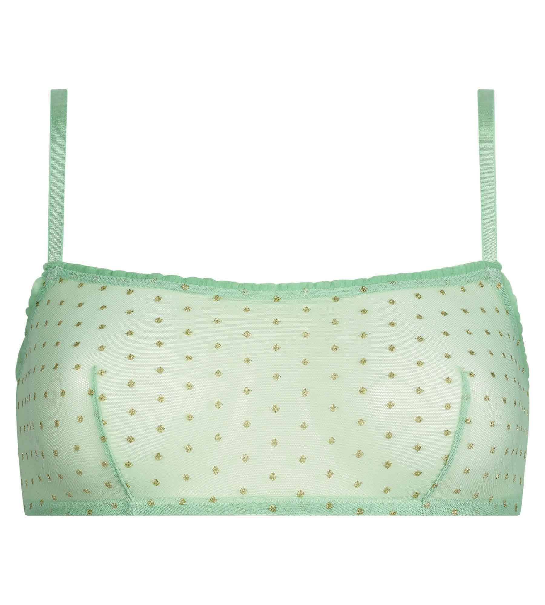 Lace Bralette - Sheer Tulle Green & Polka Dot Lurex Shiny Mesh Bra for Women | Comfortable & Sexy Underwear for Daily Wear, Date Night & Lingerie Fashion