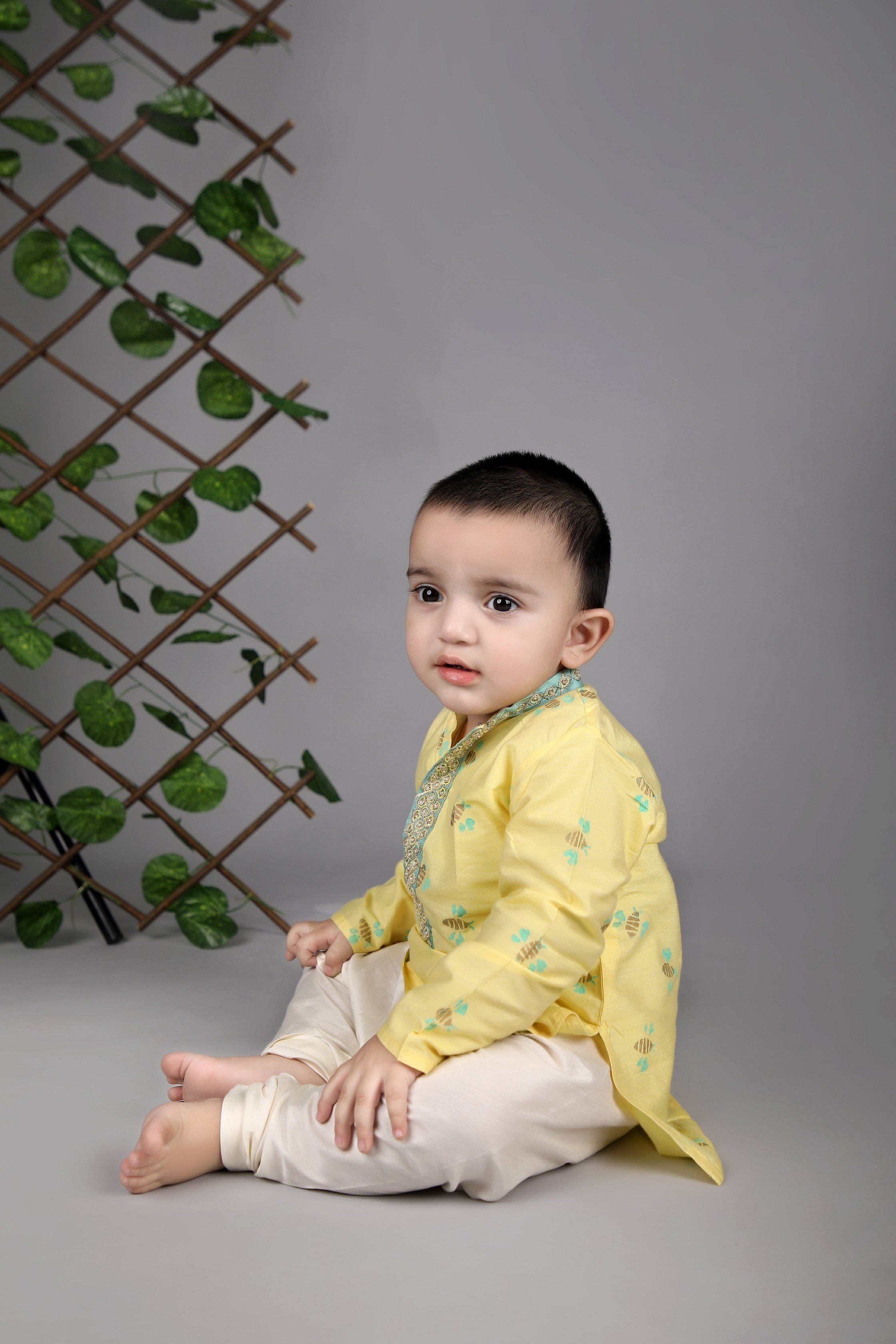 Pre Order: Stylish Honey Bee Printed Yellow Kurta Set for Women - Boho Chic Ethnic Outfit for Festivals, Parties & Casual Wear