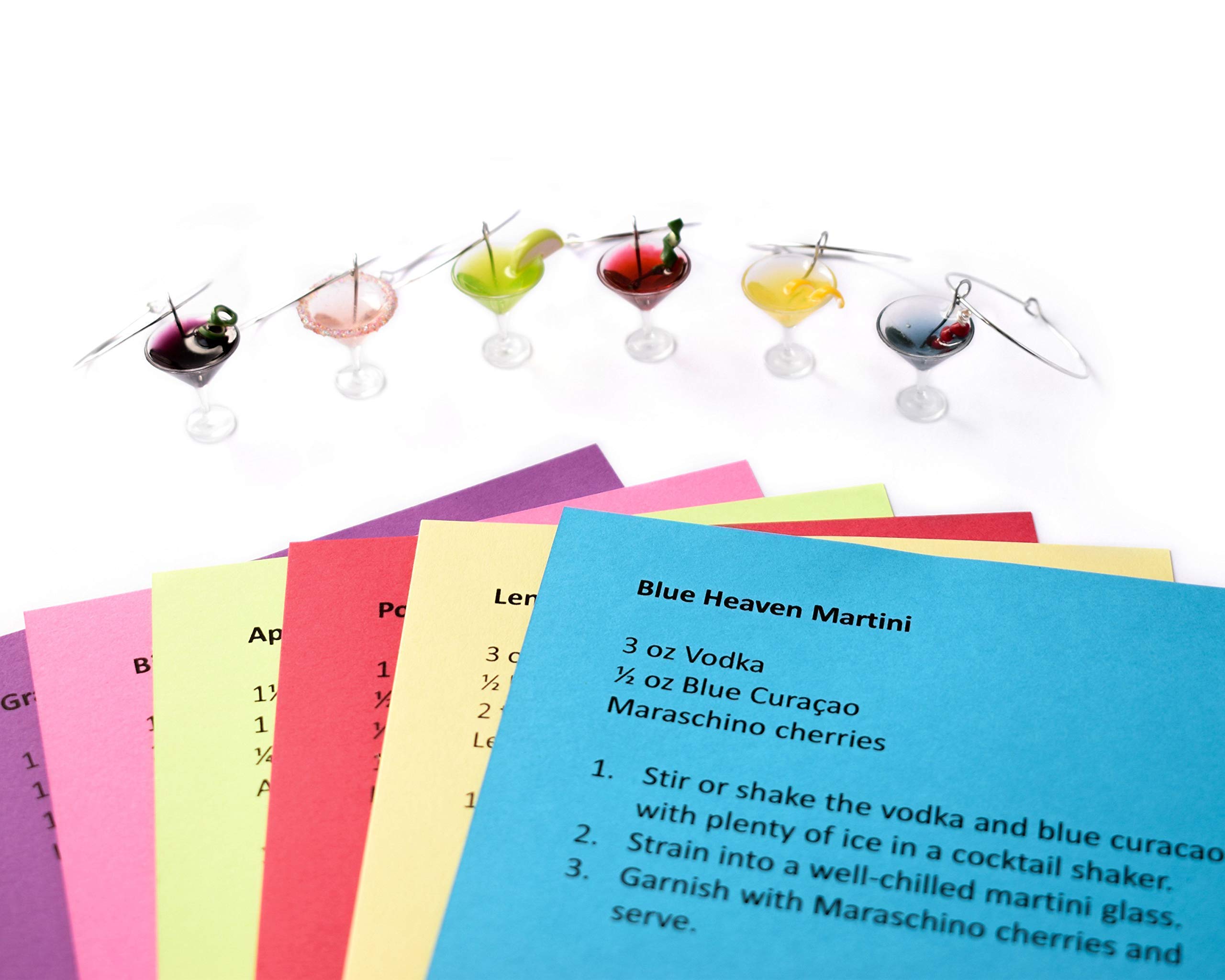 Handmade Polymer Clay Wine Charms - Set of 6 Martini Glass Markers, Unique Drink Identifiers for Parties, Weddings & Hostess Gifts - Perfect for Wine Tasting Events, Bridal Showers & Cocktail Parties