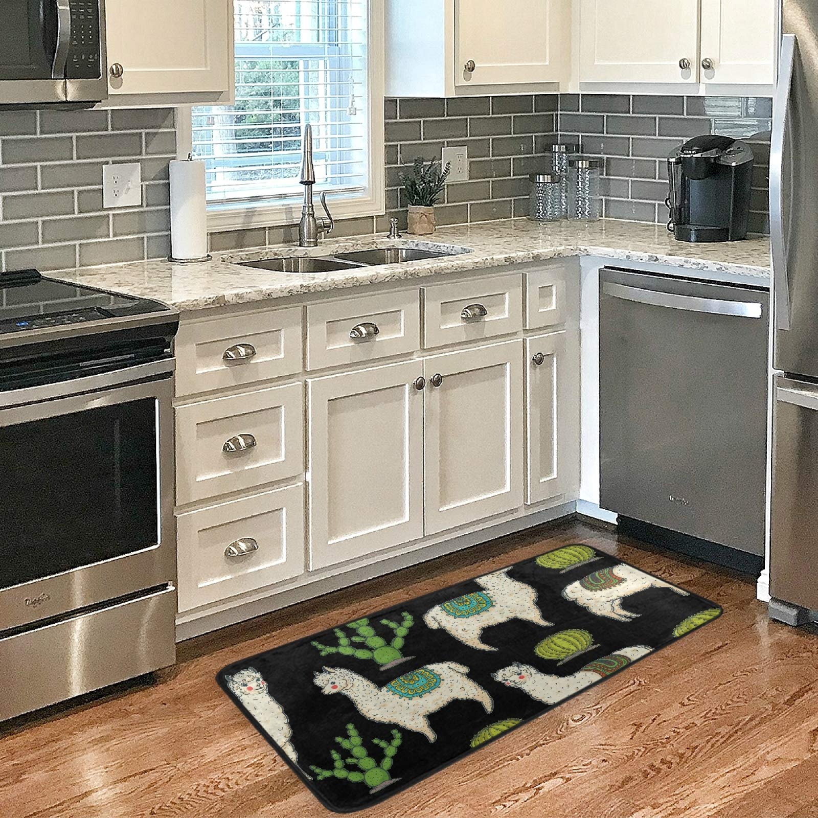 **Cute Llamas Alpaca Cactus Kitchen Rug Mat - Anti-Fatigue Non-Slip Floor Mat, Oil & Stain Resistant, Easy to Clean - Perfect for Kitchen, Bathroom, Indoor & Outdoor Doormat**