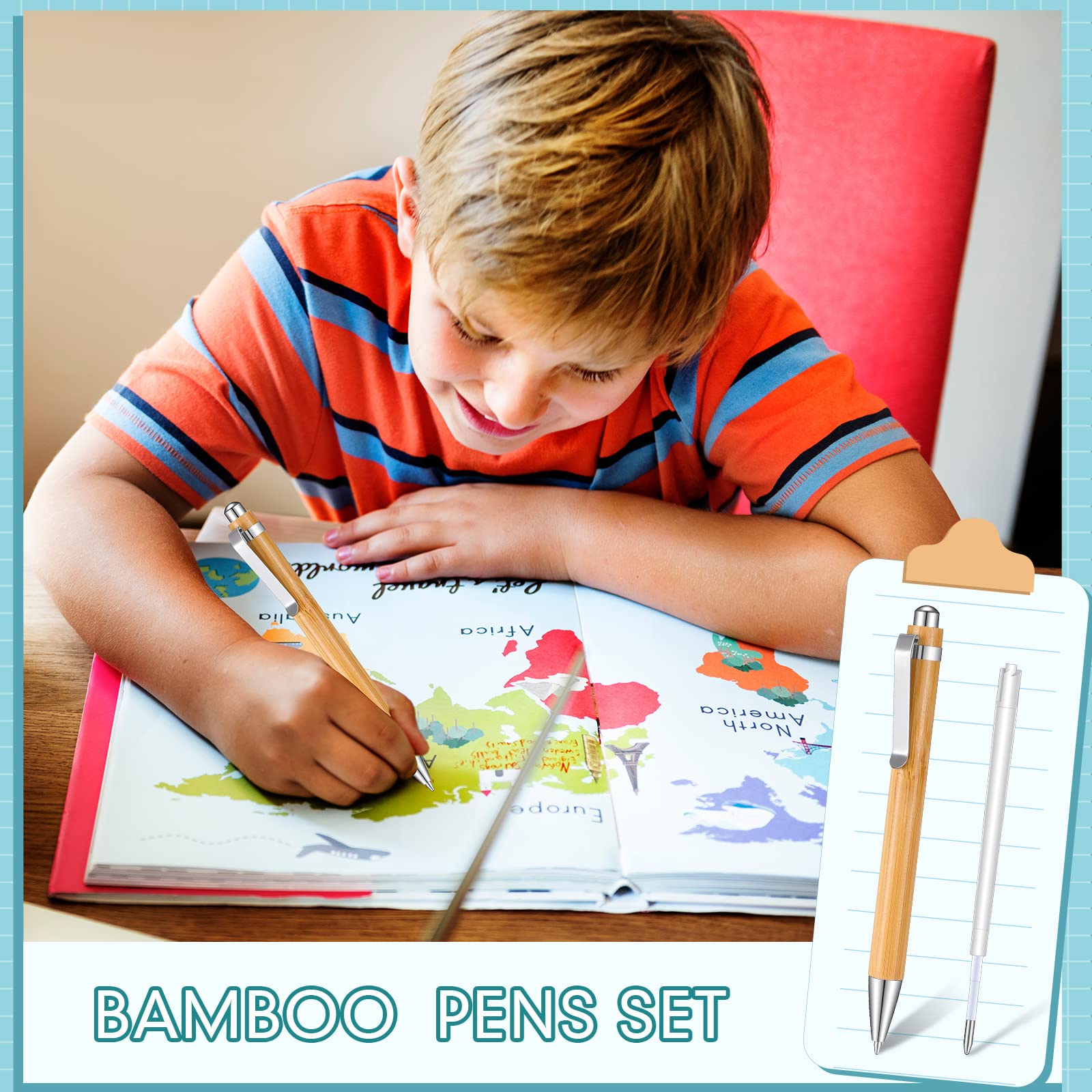40 Pcs Bulk Bamboo Pens - Natural Wood Engraved Retractable Ballpoint Pens with Extra Black Ink Refills | Eco-Friendly Office Supplies for Writing, Journaling & Gifts