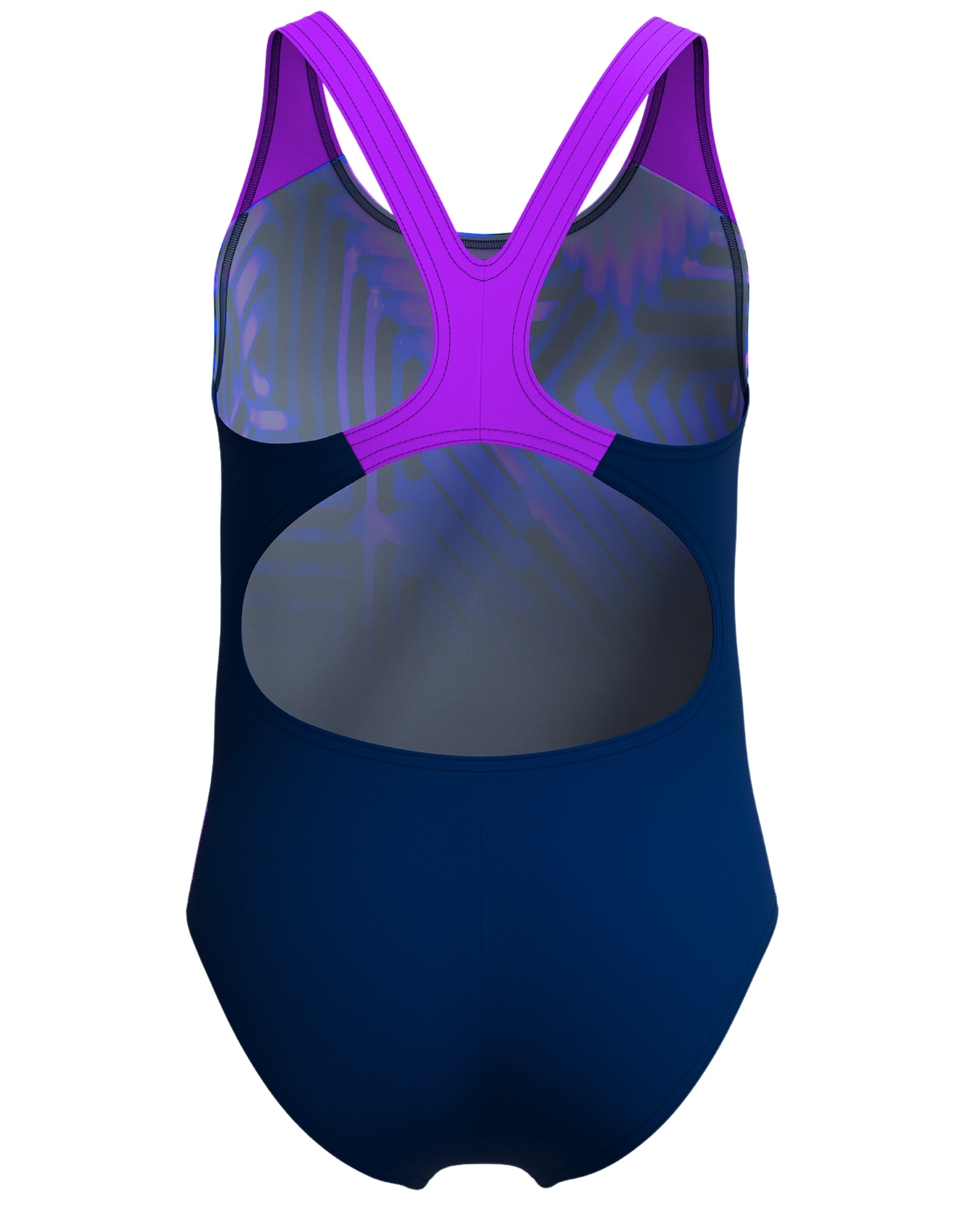 Girls Digital Print Splashback Swimsuit - Navy & Pink Two-Tone Design for Beach & Pool Play | UV Protection Swimwear for Kids