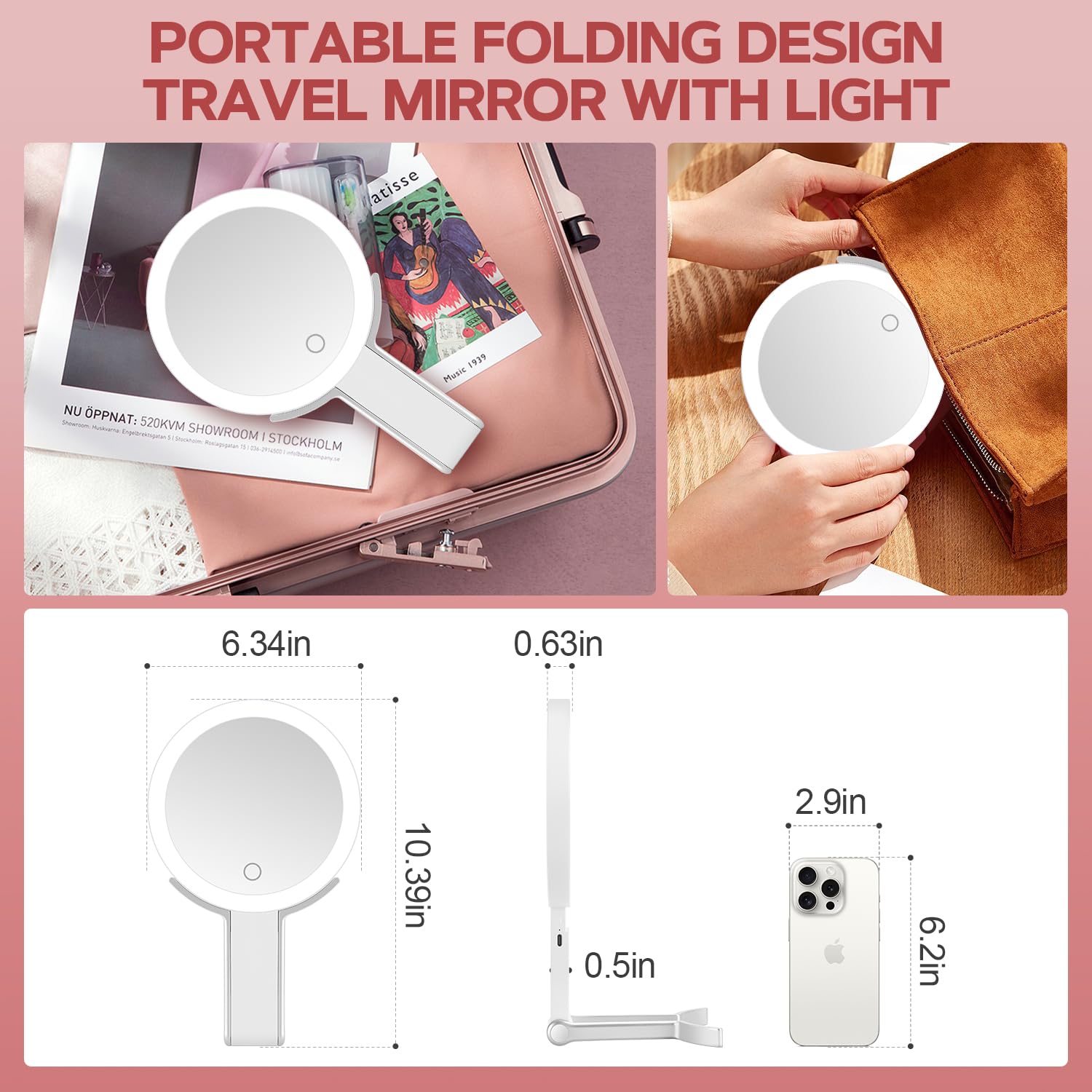 MIYADIVA 30X Magnifying Lighted Makeup Mirror with Adjustable Brightness - Portable Travel Vanity Mirror with Handle for Women | Perfect for Home Dressing Table, Bathroom & Travel Makeup Kit