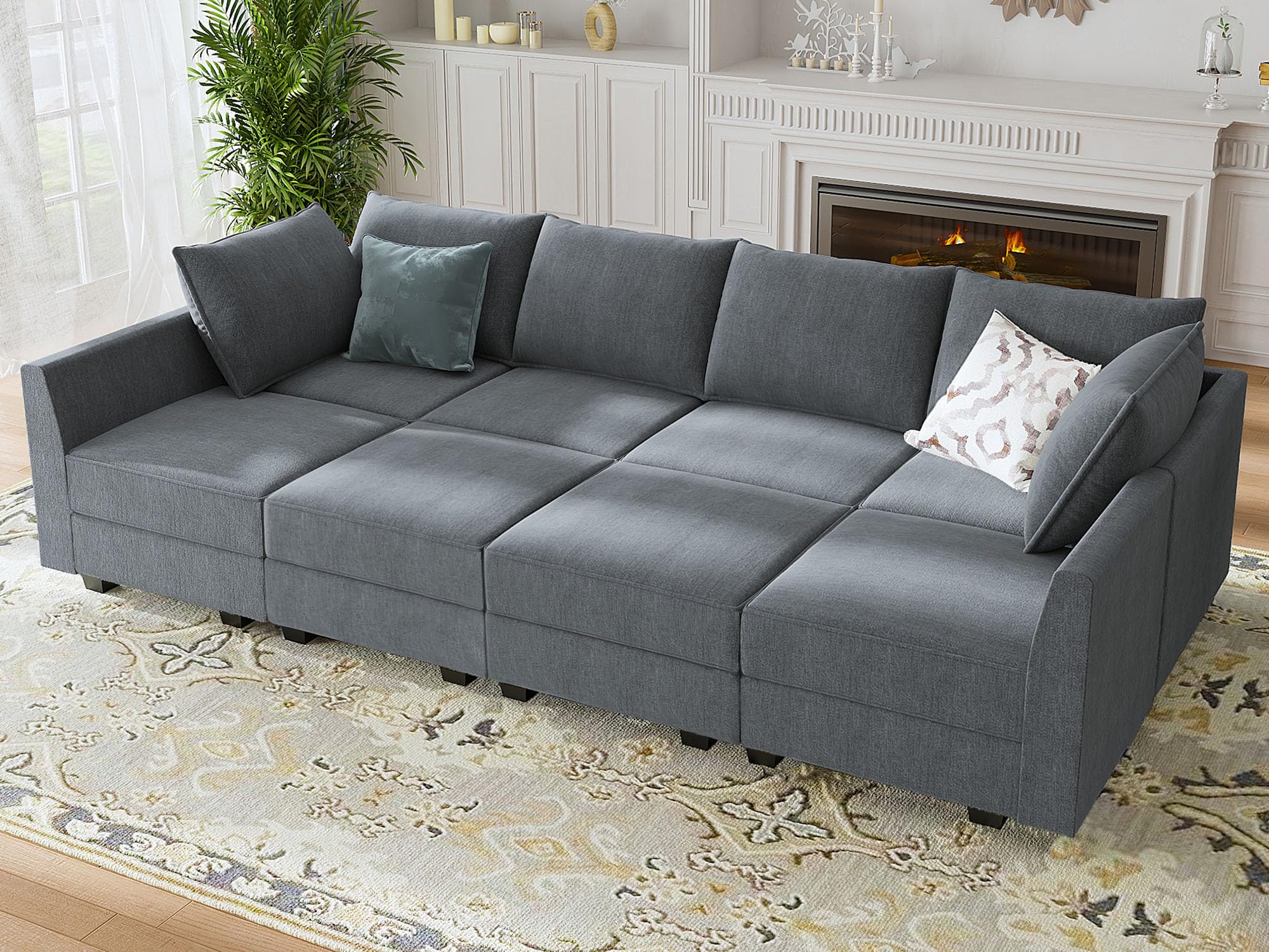 HONBAY Reversible Modular Sleeper Sectional Sofa with Storage | Convertible Couch Bed for Small Spaces | Bluish Grey Modern Living Room Furniture | Perfect for Apartments, Guest Rooms & Home Theaters