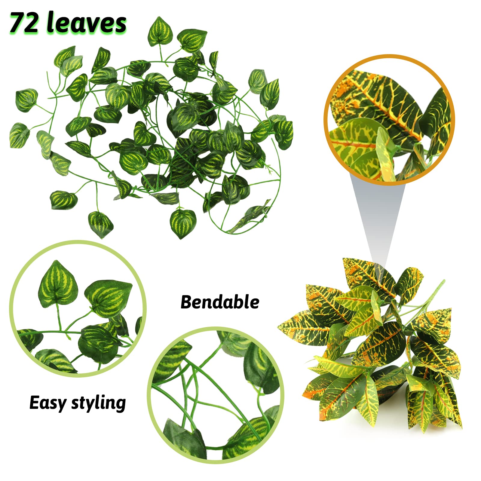Premium Bearded Dragon Hammock & Reptile Hide Decor - Jungle Climbing Vines & Plants for Leopard Gecko, Chameleon, Lizard, Snake Tank Accessories | Perfect for Climbing, Basking & Habitat Enrichment