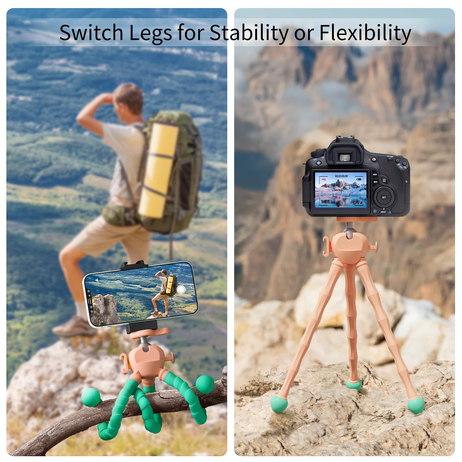 Flexible Phone Tripod Stand with Wireless Remote & Adjustable Phone Holder - Portable Mini Octopus Tripod for iPhone, Samsung, Canon & Nikon Cameras | Perfect for Travel Vlogging, Selfies, Live Streaming & Outdoor Photography