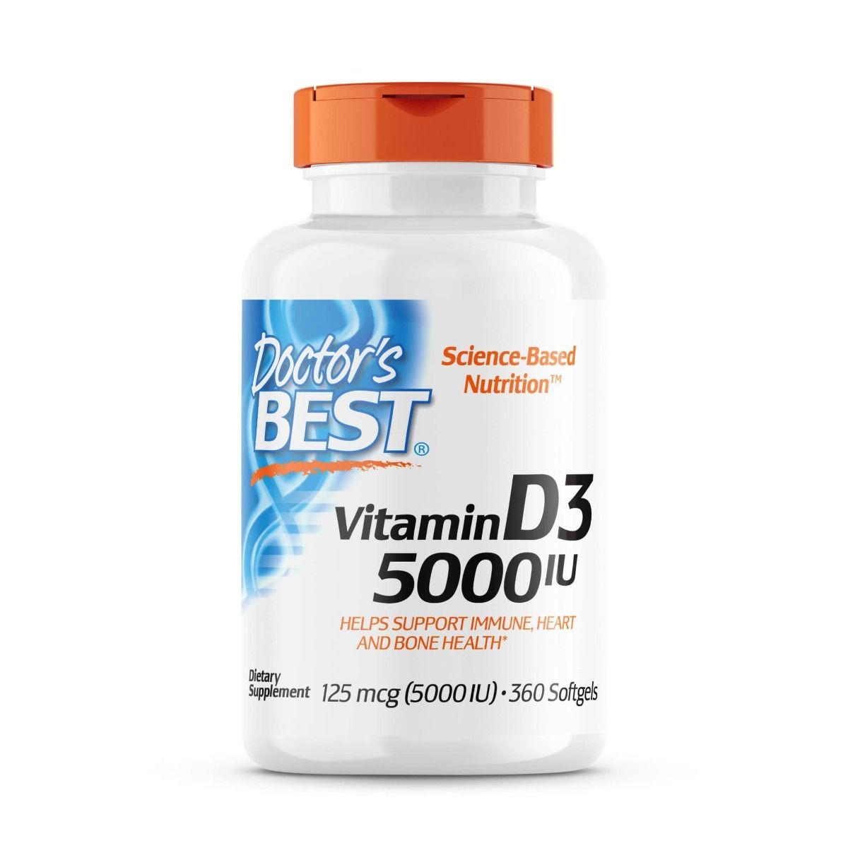 Doctor's Best High Potency Vitamin D3 125mcg (5,000 IU) - 360 Softgels for Immune Support & Bone Health - Daily Supplement for Adults & Seniors