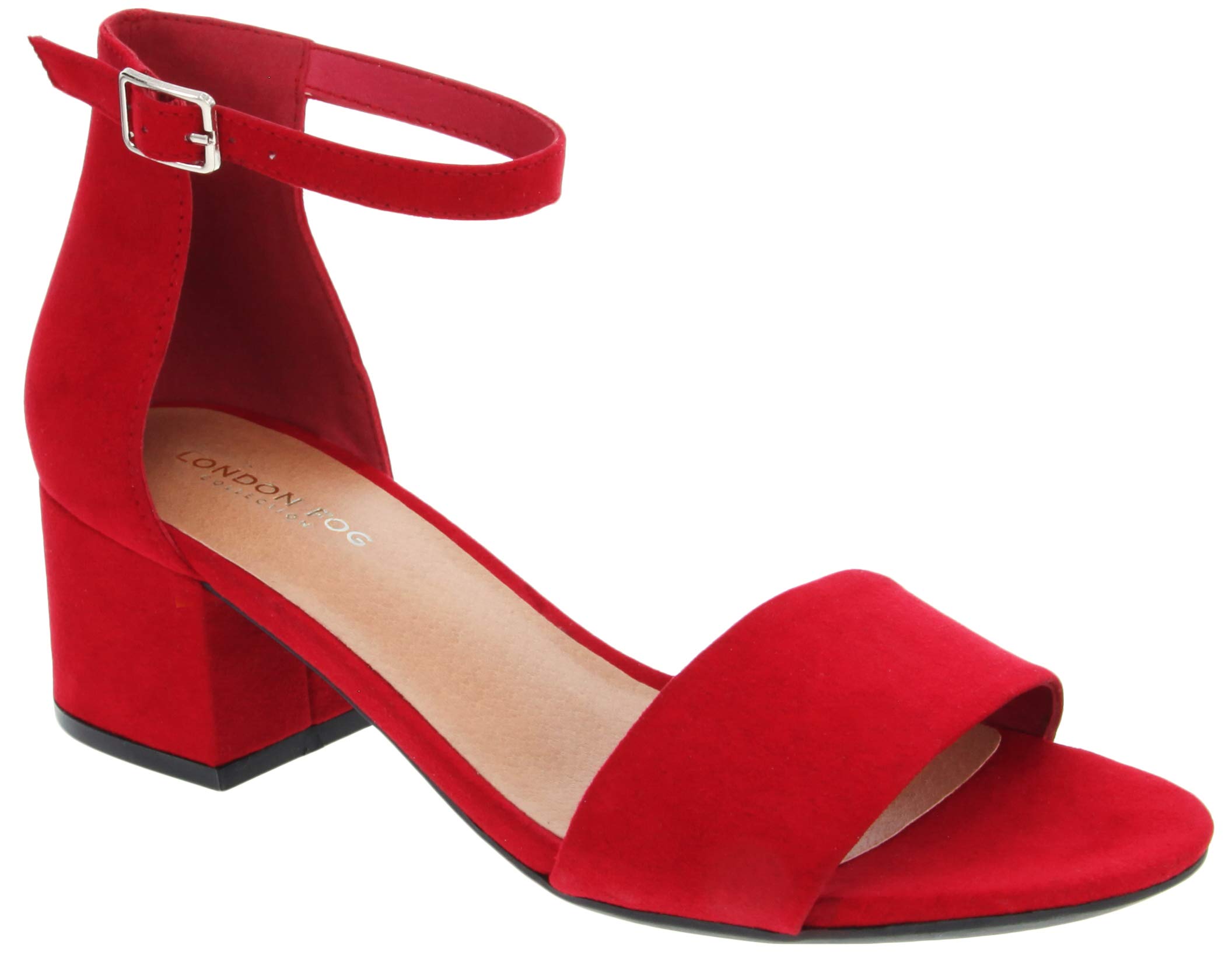 London Fog Women's Nikki Low Block Heel Ankle Strap Pump Sandals - Comfortable Dress Shoes for Work, Weddings & Special Occasions