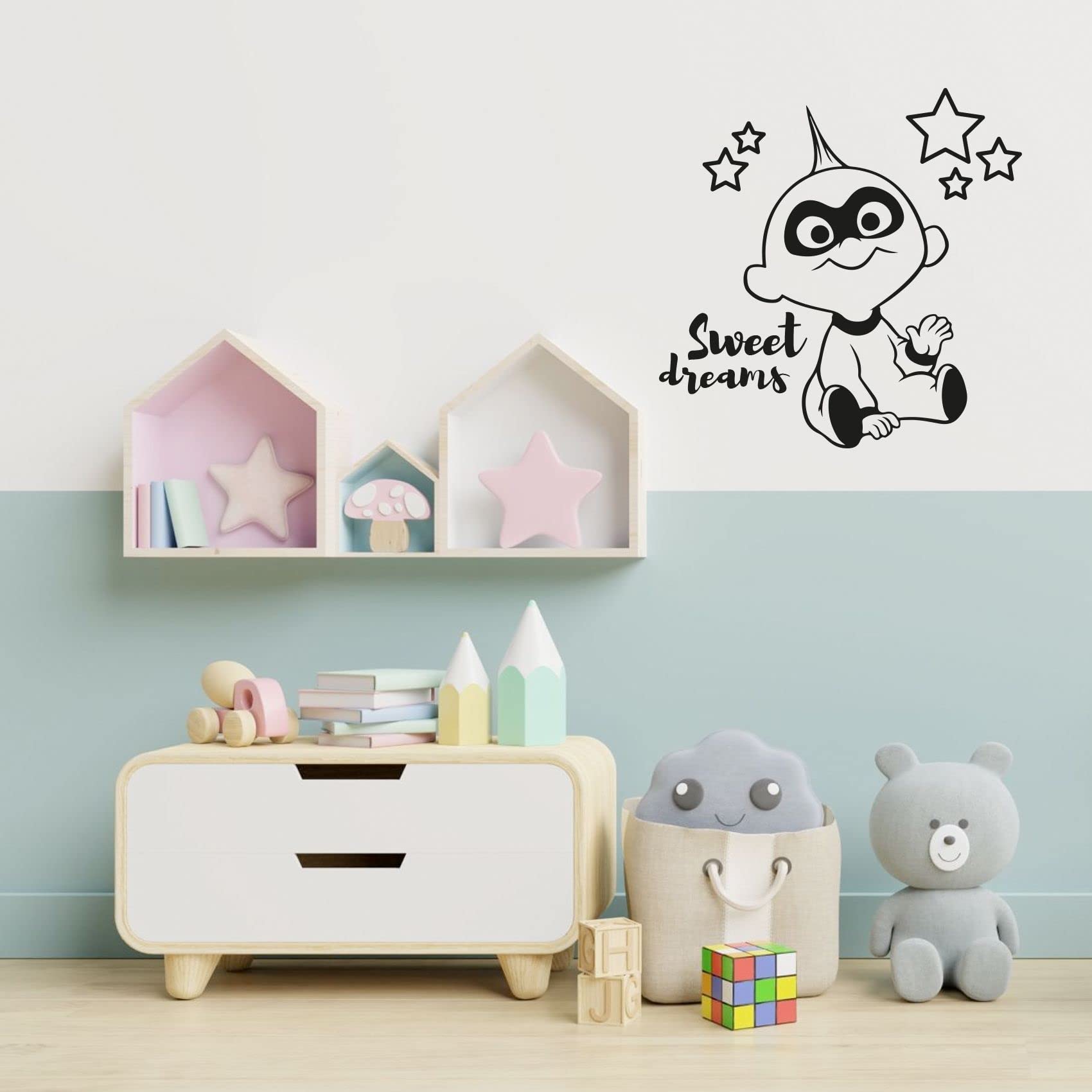 Incredibles Baby Jack Jack Silhouette Wall Decal - Sweet Dreams Good Night Quotes Vinyl Sticker for Kids Room, Nursery, Bedroom Decor (40x24 Inch) - Perfect for Disney Themed Rooms & Children's Bedroom Wall Art