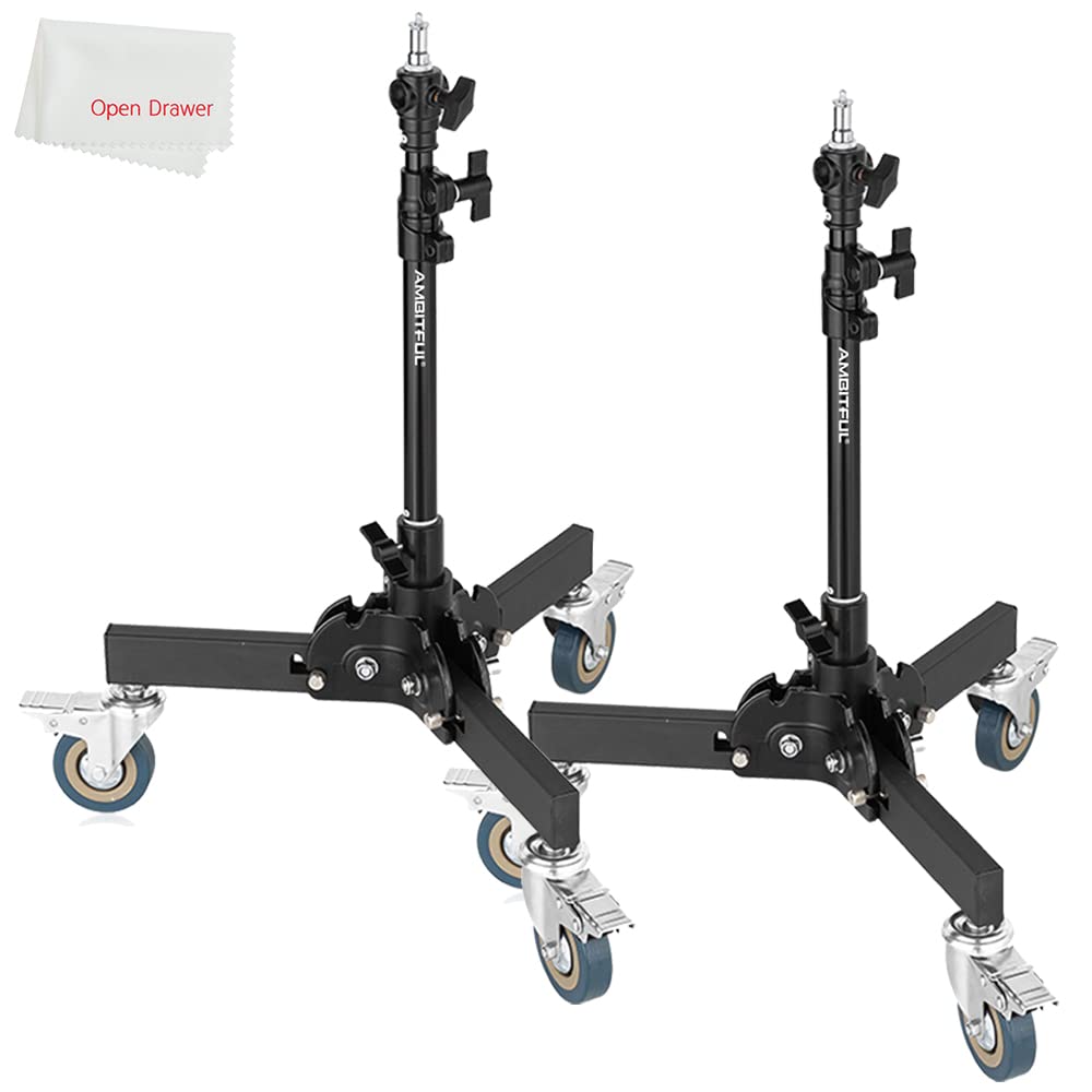 AMBITFUL 21-31.9 Inch Adjustable Mobile Light Stand - Foldable Photography Light Stand Bracket for Studio Flash LED Lights & Strobe Lights (2 Pack) - Perfect for YouTube Videos, Product Photography & Live Streaming