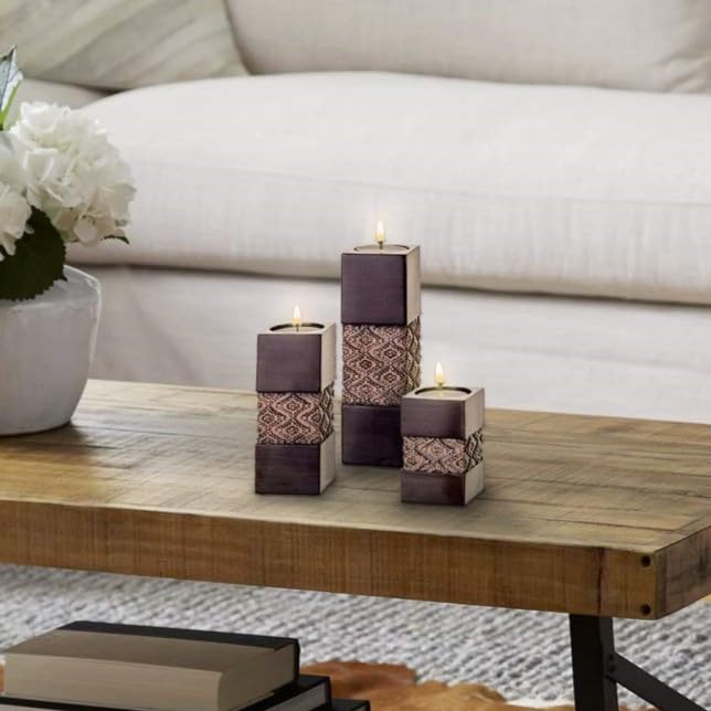 Dublin Brown Set of 3 Tealight Candle Holders - Elegant Table Decor Gift Set for Living Room, Dining Table, Coffee Table, Fireplace, Entrance & Bathroom | Perfect for Romantic Dinners, Holiday Centerpieces & Relaxing Bath Time