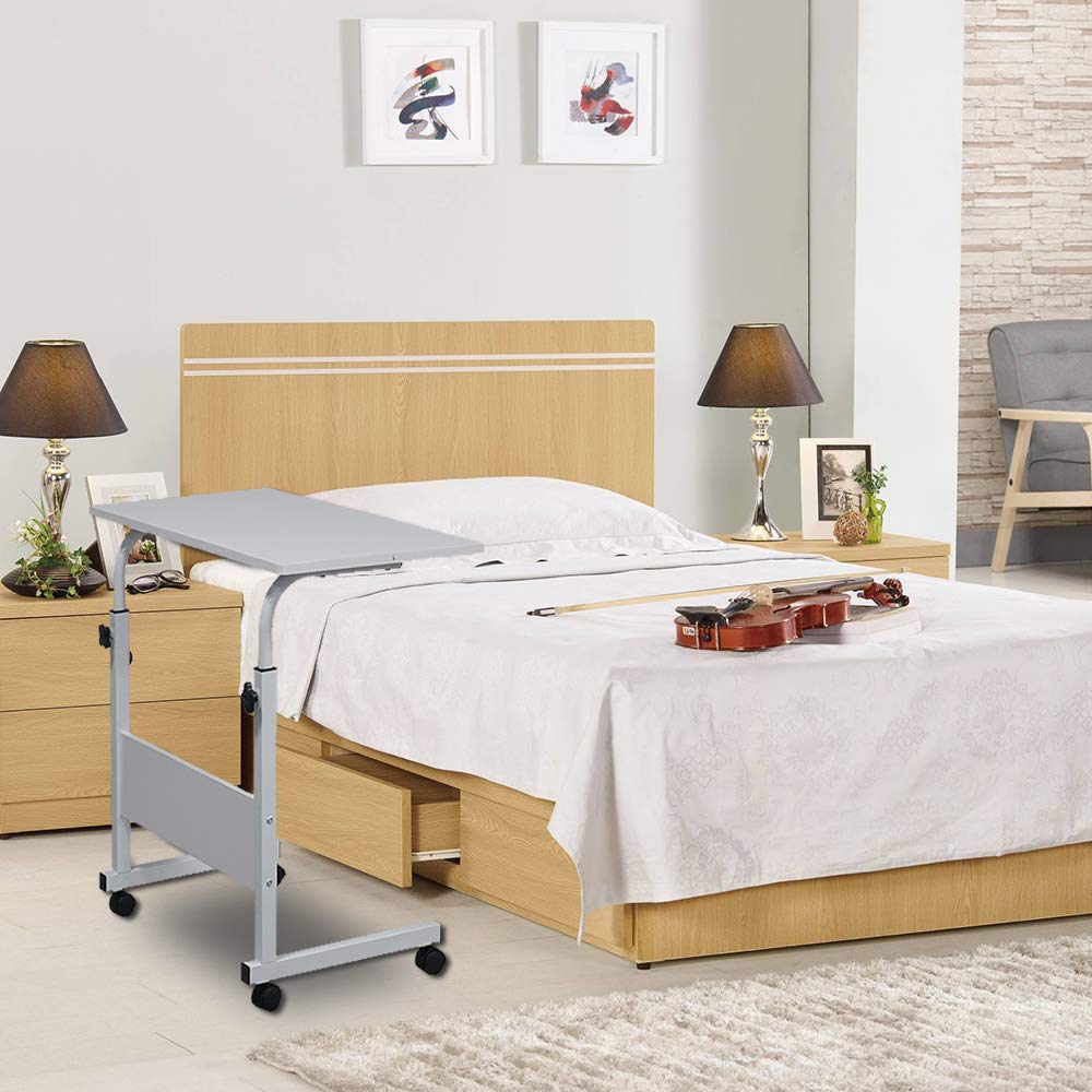 Adjustable U-Shaped Rolling Sofa Table - Mobile Snack Table, Couch Side End Table with Wheels, Portable Breakfast TV Tray, Height Adjustable Laptop Desk Workstation (31.5