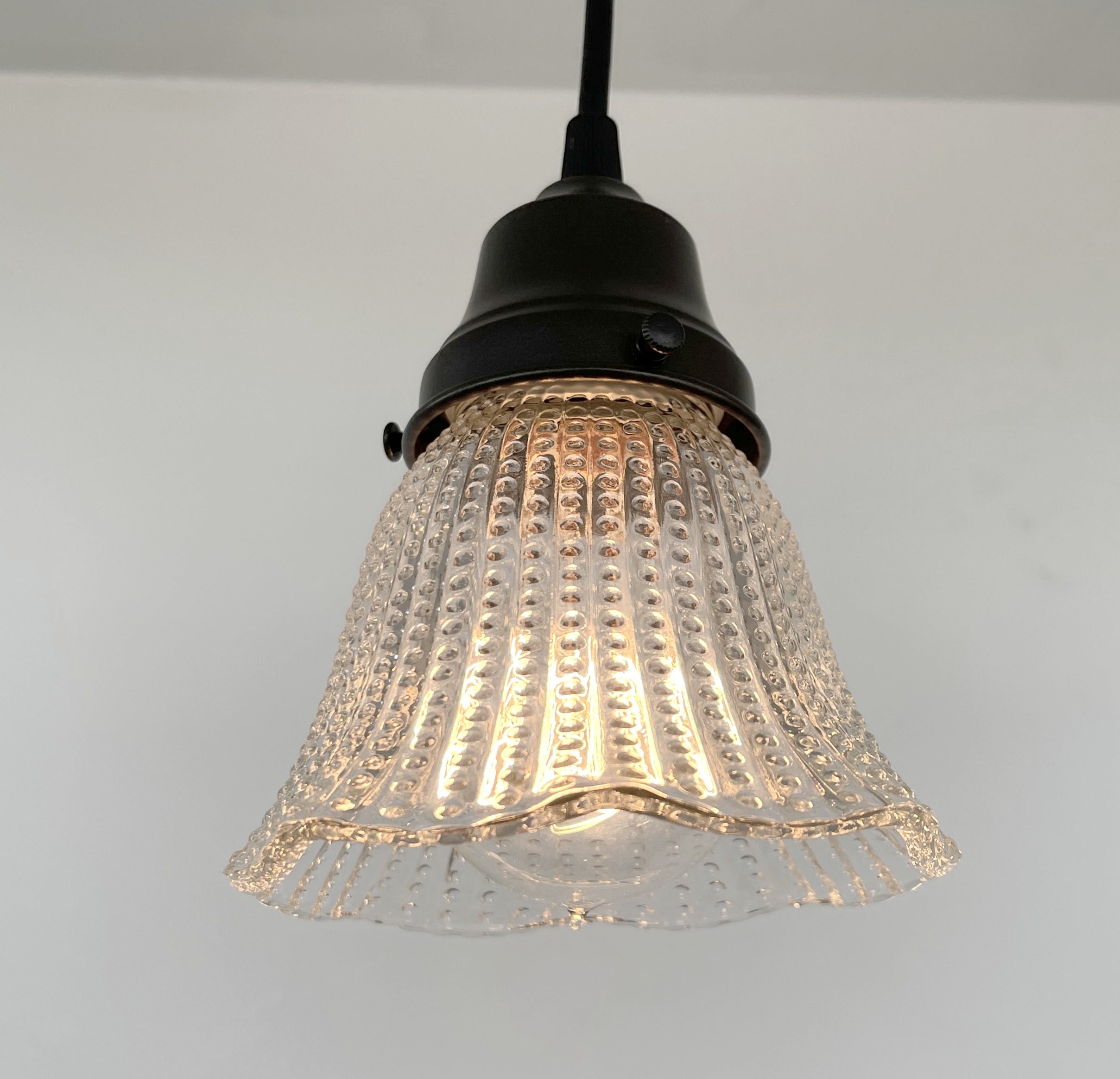 Vintage 1940s Petite Hobnail Glass Pendant Light - Antique Style Ceiling Fixture for Kitchen, Dining Room & Bedroom Lighting