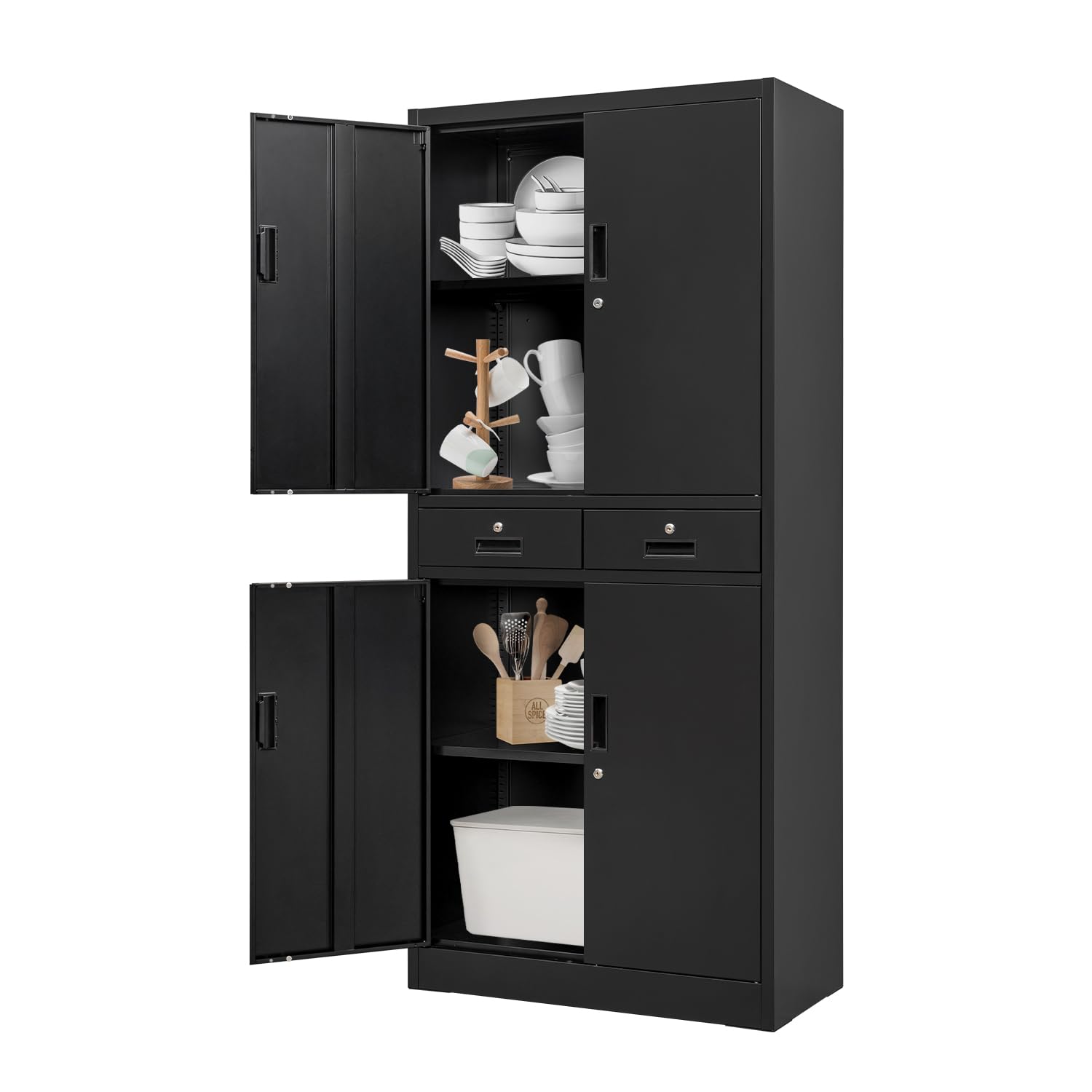 BESFUR Metal Pantry Storage Cabinet with 2 Drawers & Adjustable Shelves - Locking Organizer for Office, Garage, Home, School | Perfect for Kitchen Supplies, Tools & Utility Storage Organization
