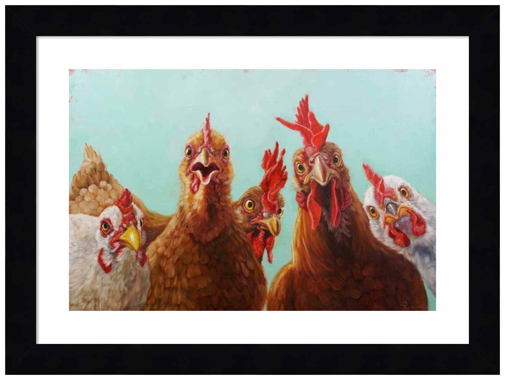 Amanti Art Wood Framed Wall Decor - 'Chicken for Dinner' by Lucia Heffernan, 13x10 Inch Farmhouse Kitchen Art Print in Svelte Noir Black Frame - Perfect for Dining Room, Country Kitchen & Farmhouse Decor
