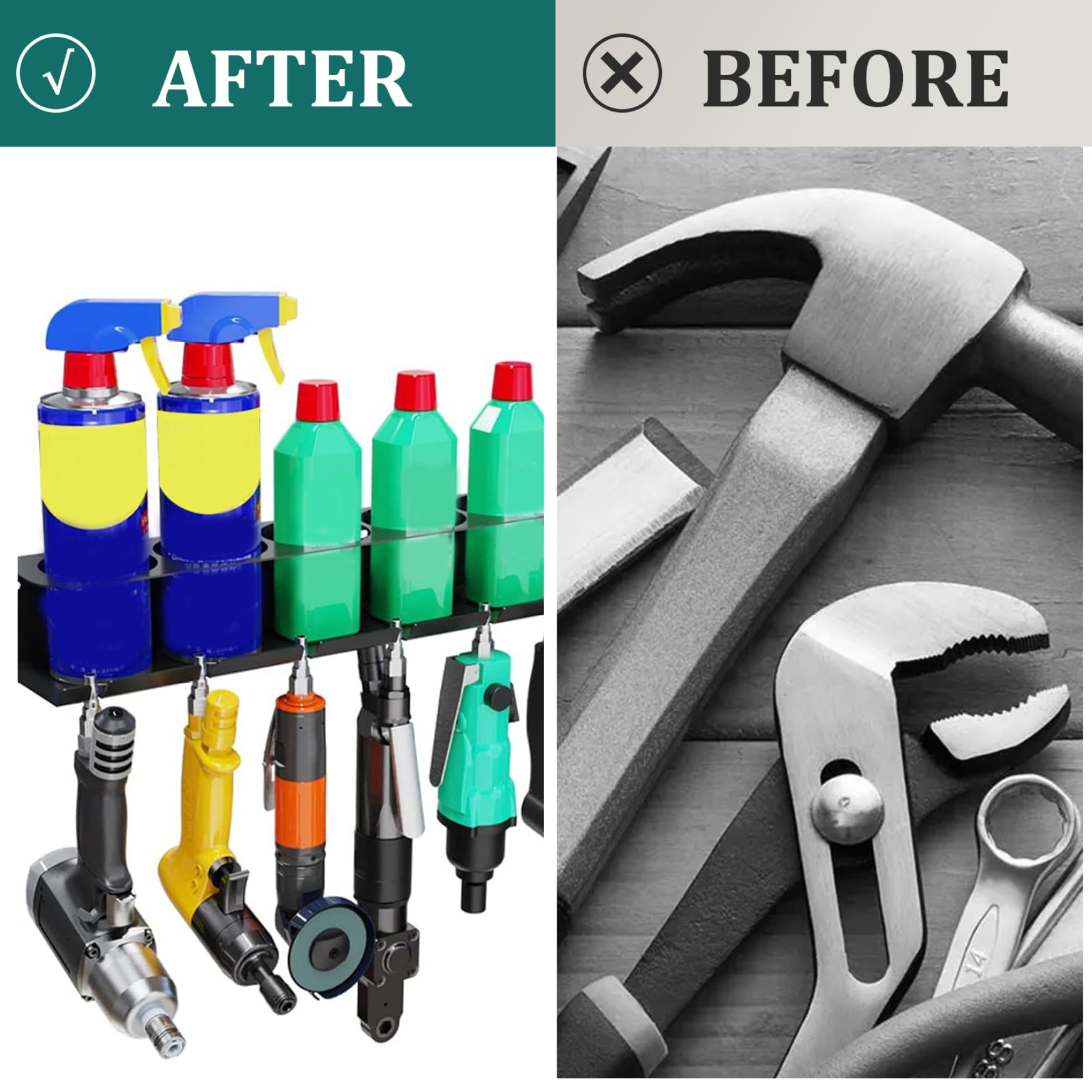 Heavy Duty Wall Mount Aerosol Can Holder with 5 Cans & 6 Slots - Upward Curved Black Metal Spray Bottle Organizer for Garage, Workshop, Kitchen, Bathroom and Workspace Storage