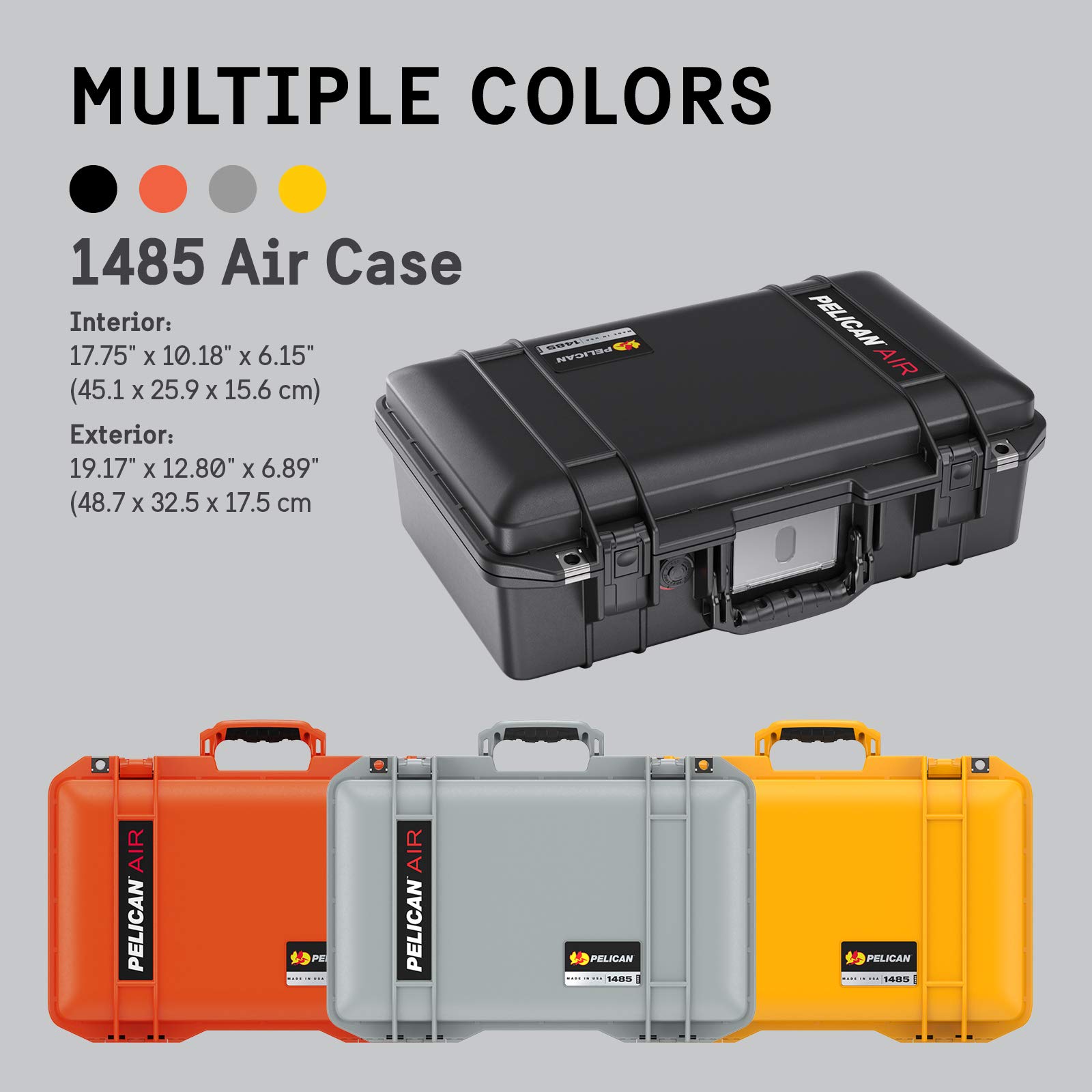 Pelican Air 1485 Protective Hard Case with Foam Insert - Waterproof & Crushproof Travel Case for Camera, Drone & Electronics Equipment - Black