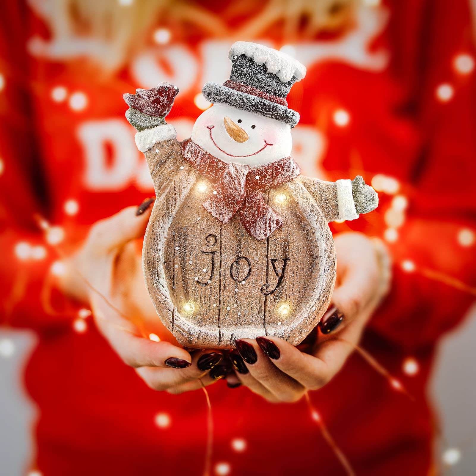 LED Snowman Figurine with Timer - Battery Operated Christmas Decor for Indoor Holiday Decorations, Perfect for Shelf, Table, Fireplace Mantle | Festive Winter Home Accent