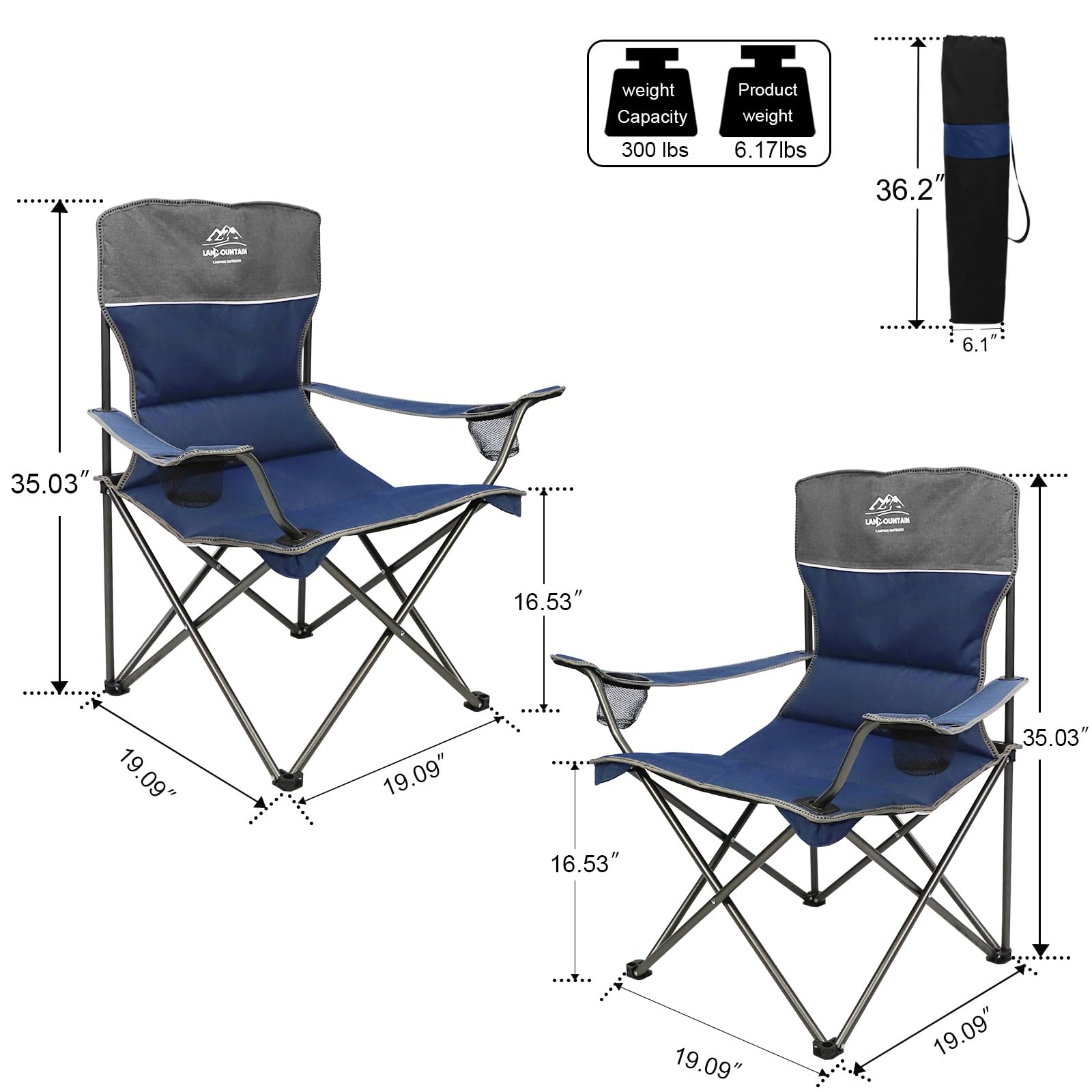 LANMOUNTAIN 4-Piece Portable Camping Chair Set with Side Table & Cup Holders - Heavy Duty Folding Lawn Chairs for Outdoor, Picnic, Beach, Backyard, and Tailgating - Comfortable Loveseat Design Perfect for Family Gatherings, Camping Trips, and Outdoor Events