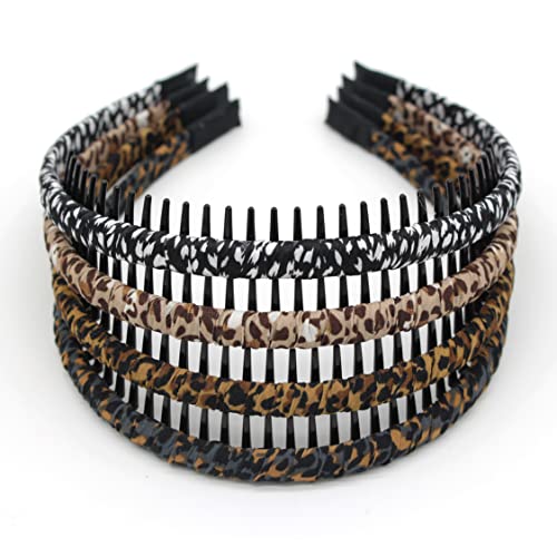 JOBAND Leopard Print Women's Headbands - Non-Slip Hair Bands with Tooth Comb for Short & Long Hair (4 Colors) - Perfect for Workouts, Yoga, Running & Everyday Styling