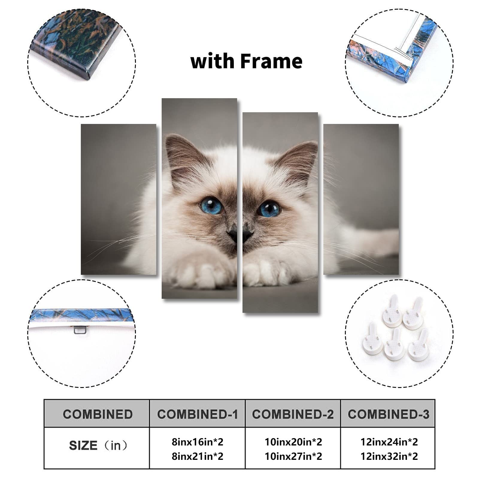 Little Cat Berman Canvas Wall Art Set - 4 Piece Framed Paintings 32x20 Inches for Living Room & Bedroom Decor - Modern Home Wall Decor for Housewarming Gifts & Interior Design
