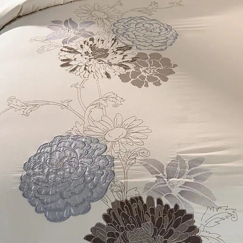Fieldstone Embroidered Cotton 3-Piece Duvet Cover Set - Queen Size, Soft Luxury Bedding for Master Bedroom & Guest Room Decor
