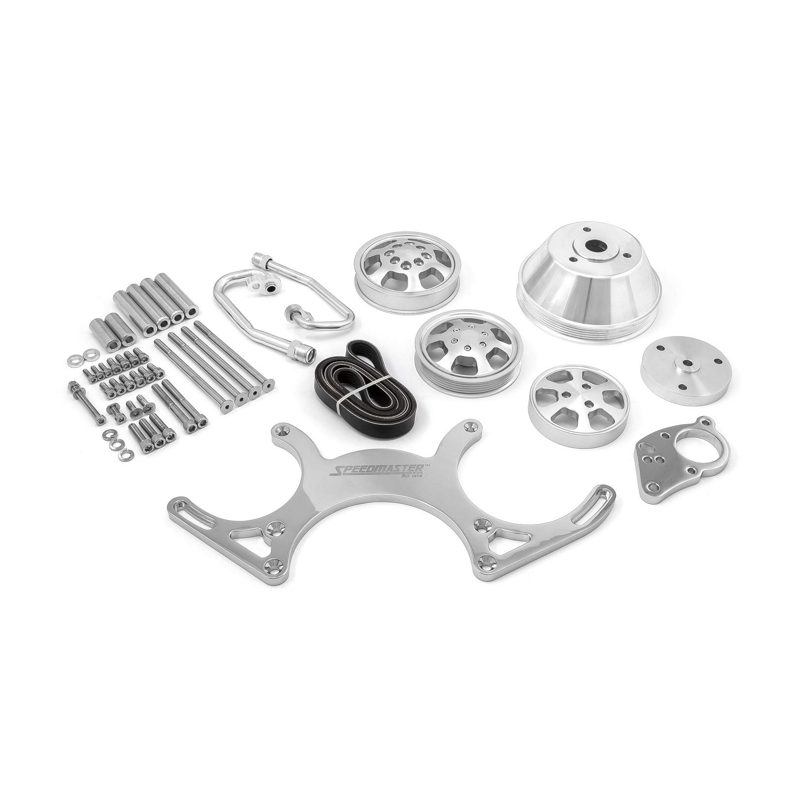 Speedmaster 1-415-001-01 Aluminum Serpentine Complete Engine Pulley Kit for Chevy SBC 350 - Polished Finish | Performance Upgrade for Muscle Cars & Hot Rods