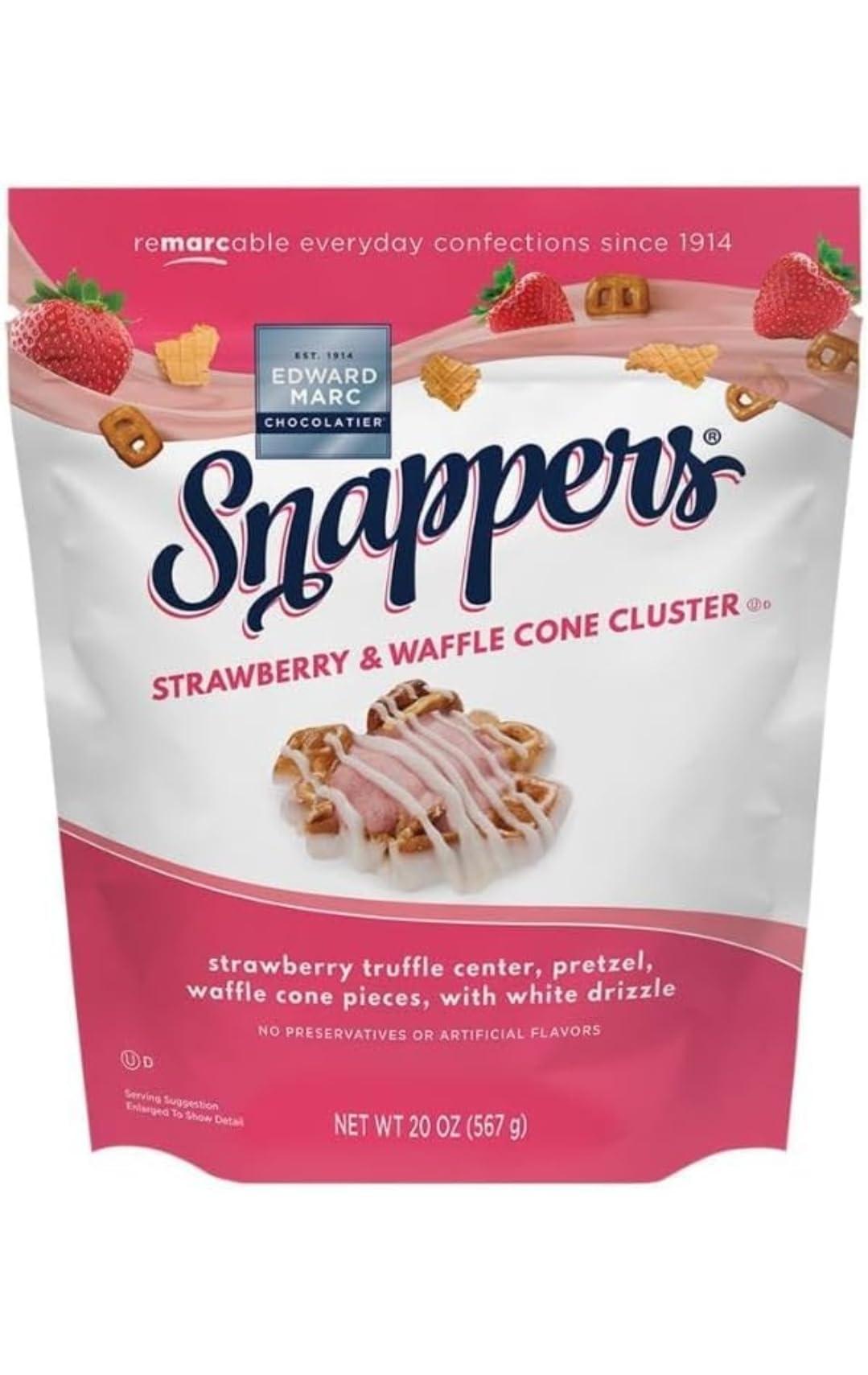 Strawberry & Waffle Cone Snack Clusters - 40oz Bulk Pack (20 Count) | Sweet & Crunchy Dessert Topping for Ice Cream, Yogurt, or Snacking