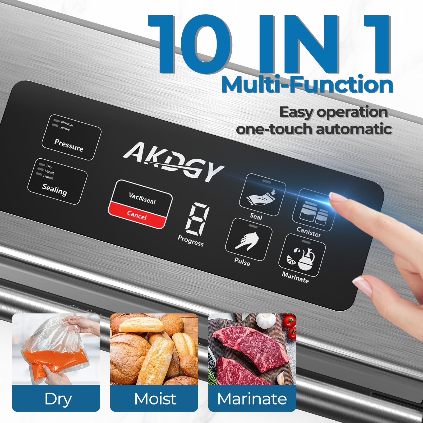 90Kpa Powerful Stainless Steel Food Vacuum Sealer Machine with Double Heat Seal & Dual Pump - Dry, Moist & Liquid Modes for Meat, Fish, Vegetables - Includes Roll Storage, Cutter & Easy-Lock Handle - Perfect for Home Kitchen, Meal Prep & Food Preservation