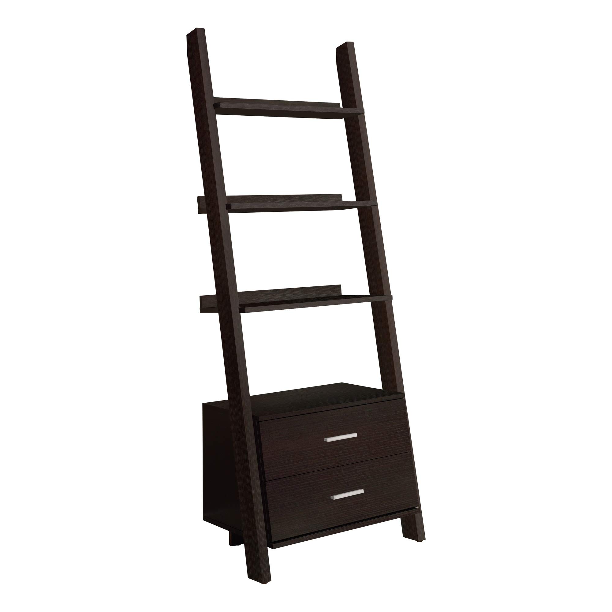 Ergode 69 Inch Tall Espresso Ladder Bookcase with 2 Storage Drawers - Modern Wooden Bookshelf for Living Room, Bedroom & Office Organization