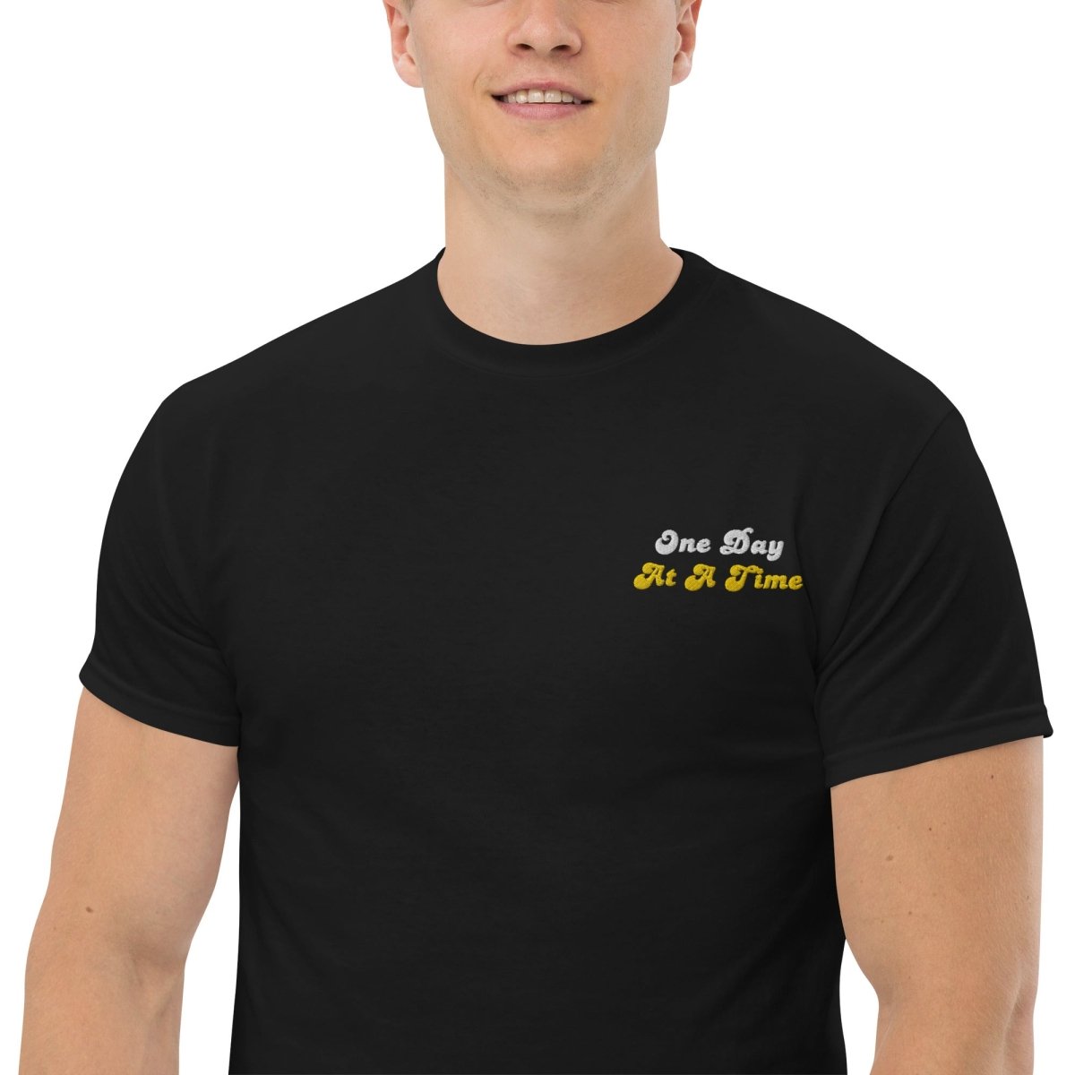 One Day At A Time Embroidered Classic T-Shirt - Comfortable Cotton Tee for Casual Wear, Street Style & Everyday Outfits