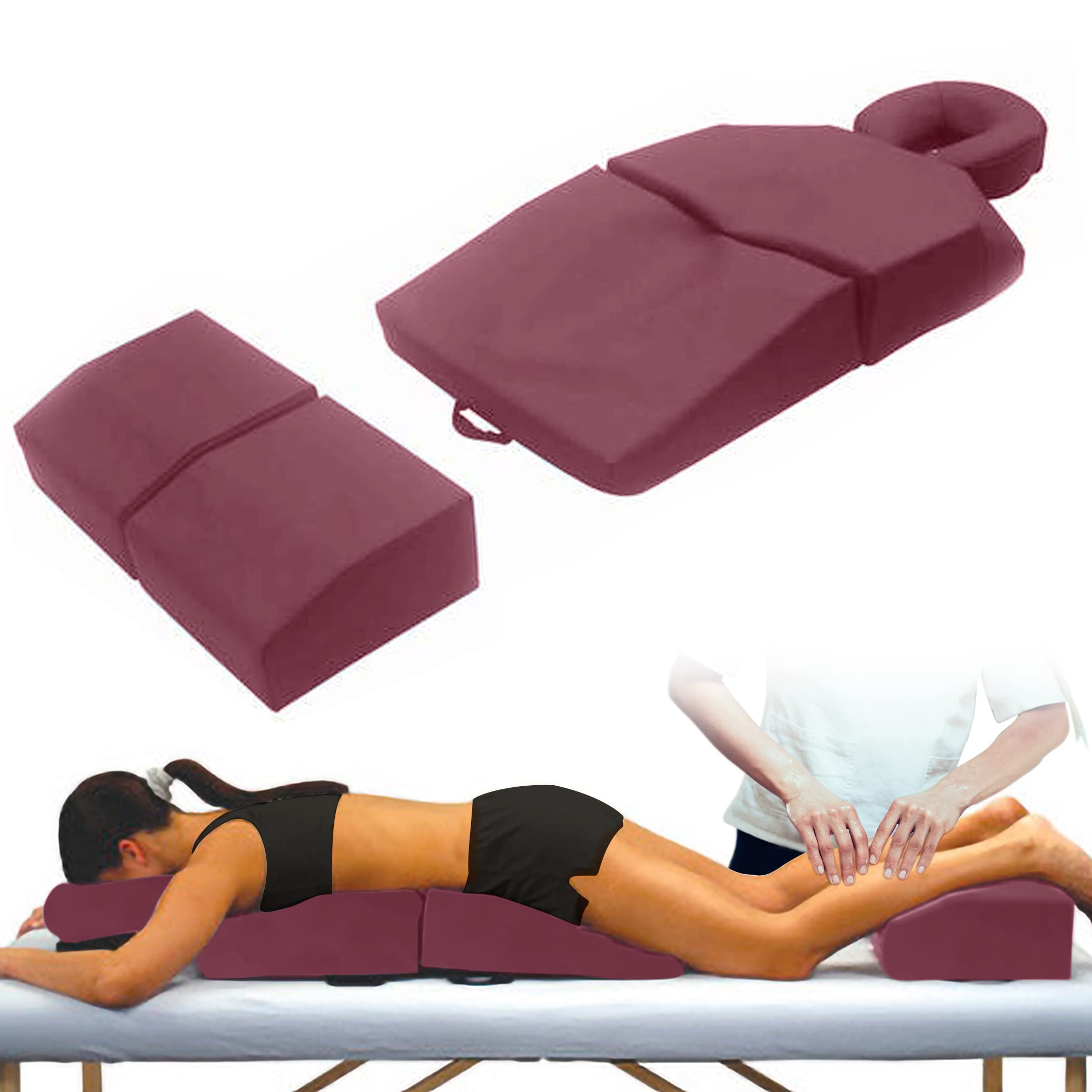 Amethyst Lake Pregnancy Massage Cushion with Headrest - Prenatal Support Pillow for Back Pain Relief & Post-Surgery Comfort - Burgundy Color - Perfect for Maternity, Nursing, and Recovery Use