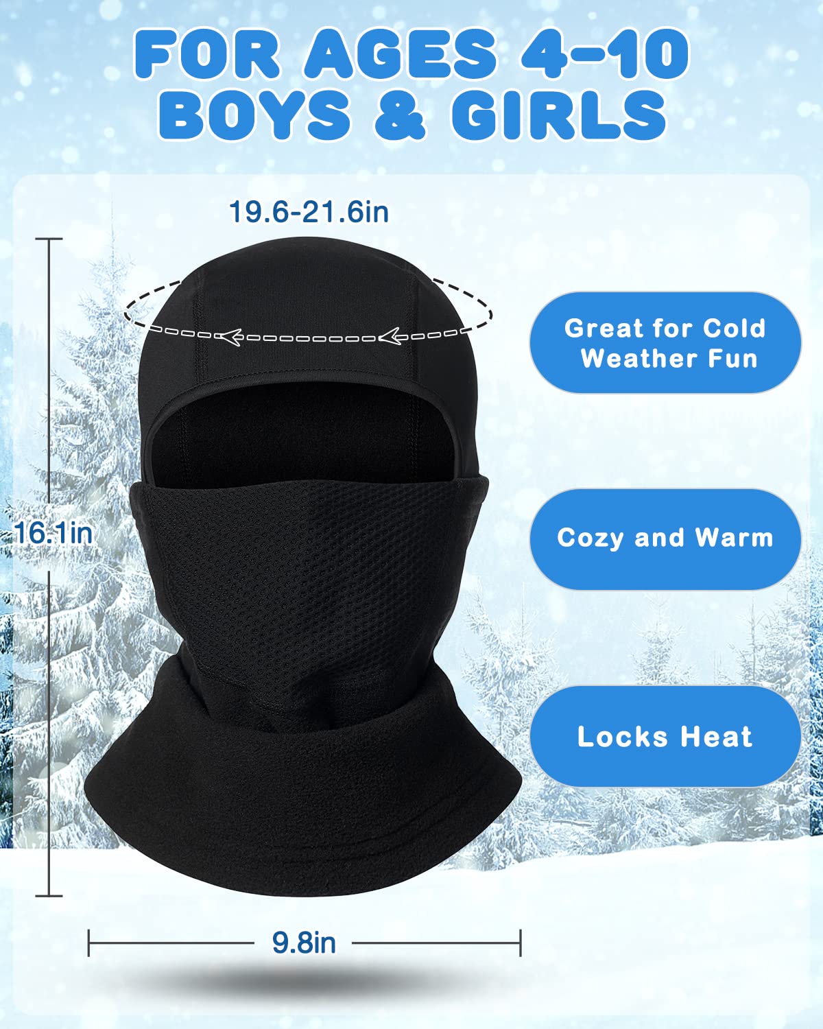 Kids Fleece Balaclava Ski Mask - Winter Helmet Liner for Boys & Girls - Cold Weather Face Cover for Skiing, Snowboarding & Outdoor Activities