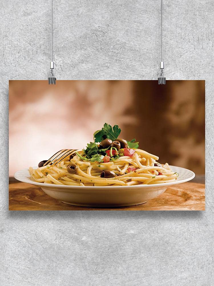Delicious Pasta with Olives and Parsley Recipe Poster - Perfect for Italian Cooking & Kitchen Decor